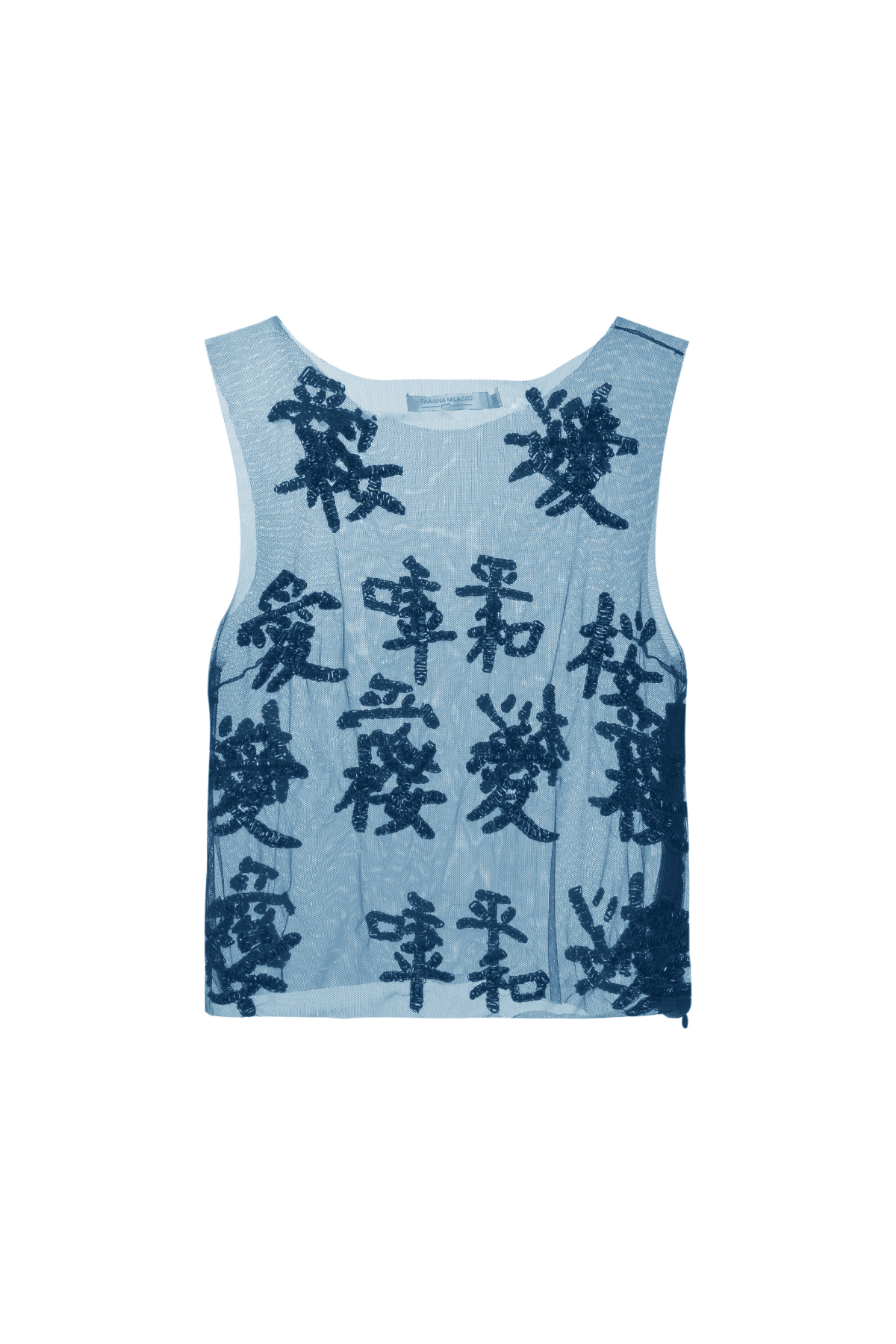 Blusa Tule Bordada Pedrarias Ideogramas