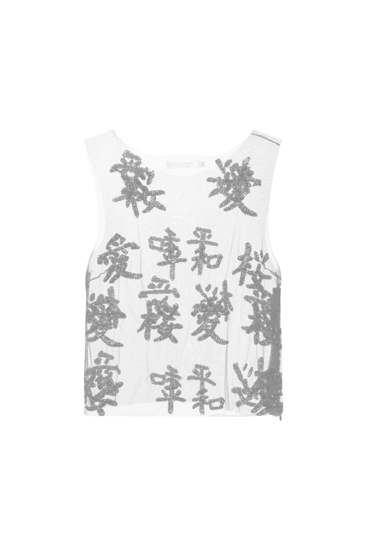 Blusa Tule Bordada Pedrarias Ideogramas