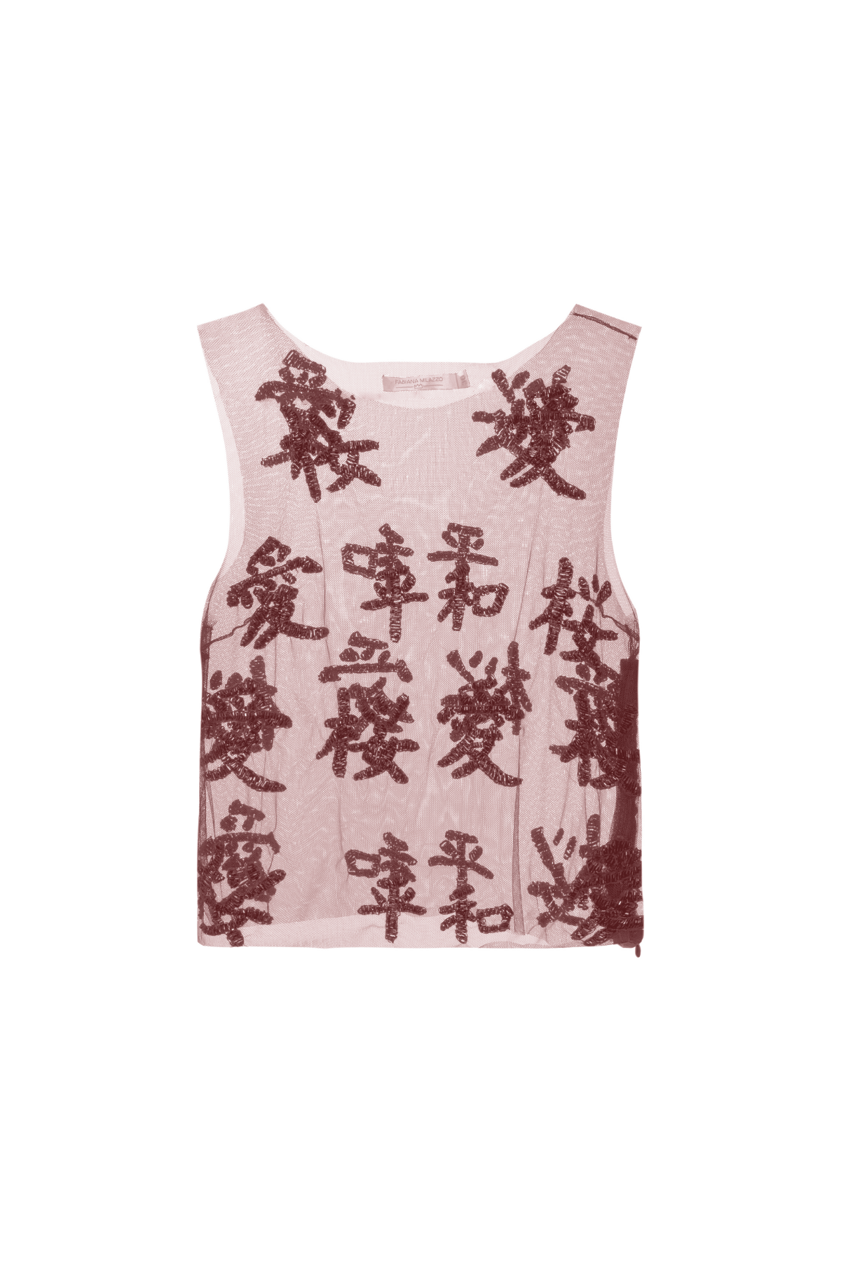 Blusa Tule Bordada Pedrarias Ideogramas