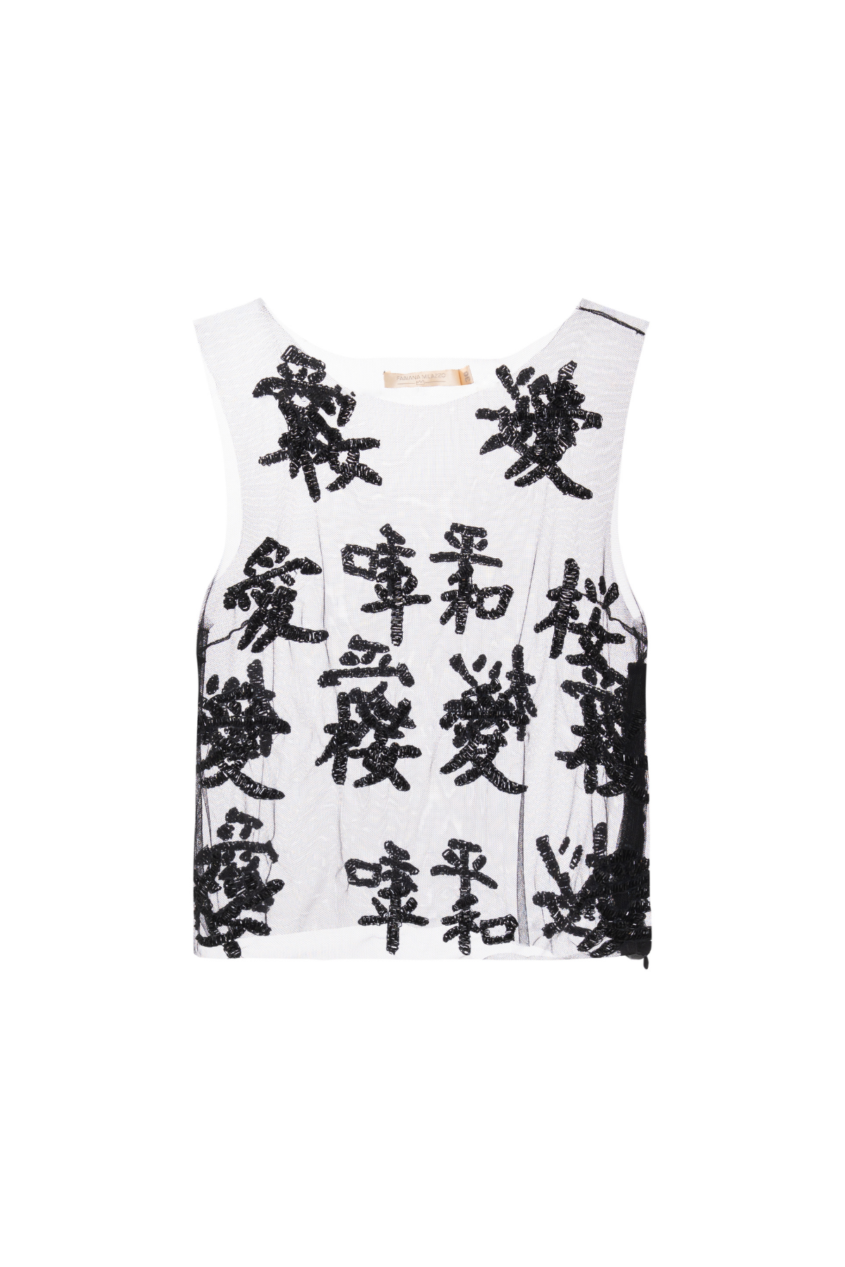 Blusa Tule Bordada Pedrarias Ideogramas