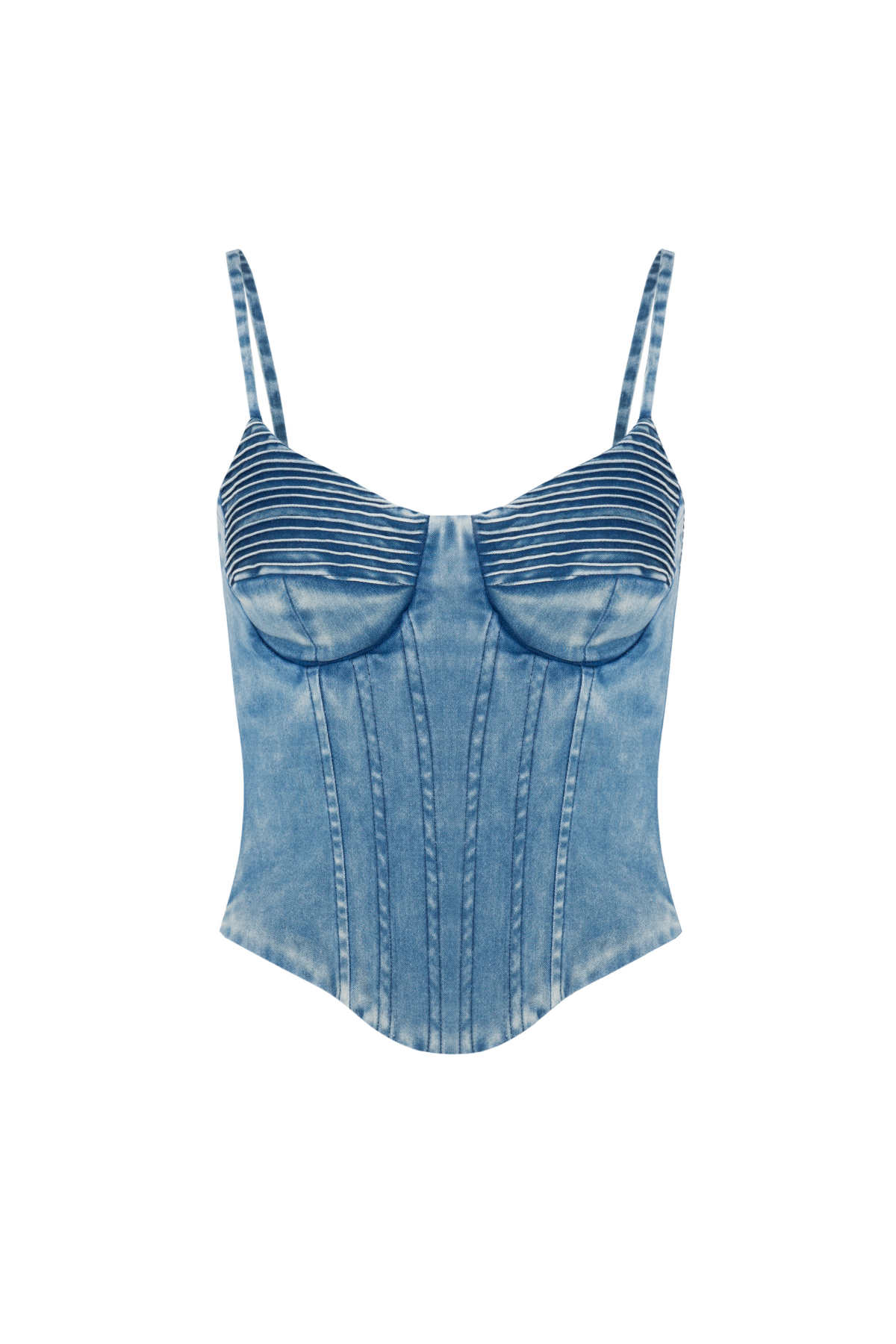 Corselet Denim Comprido Com Nervuras