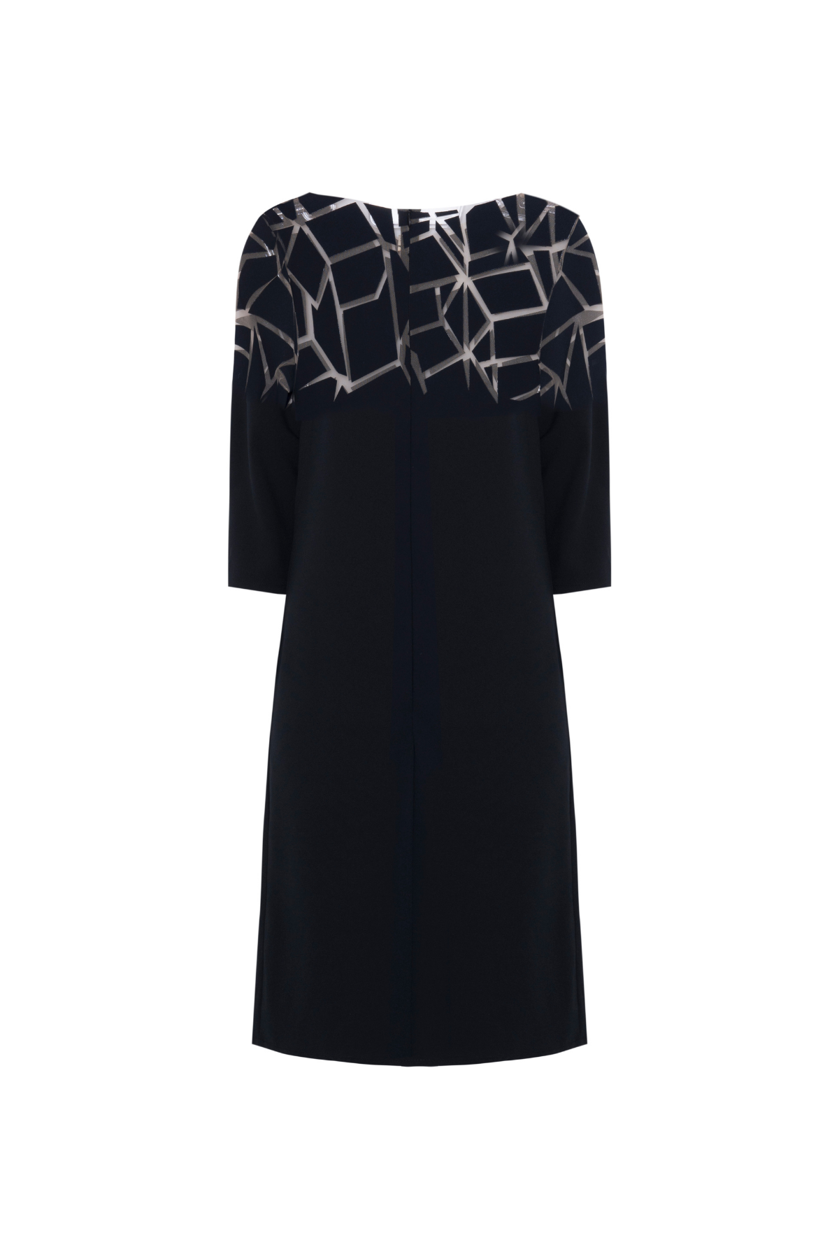 Vestido Mídi Crepe Recortes Geométricos