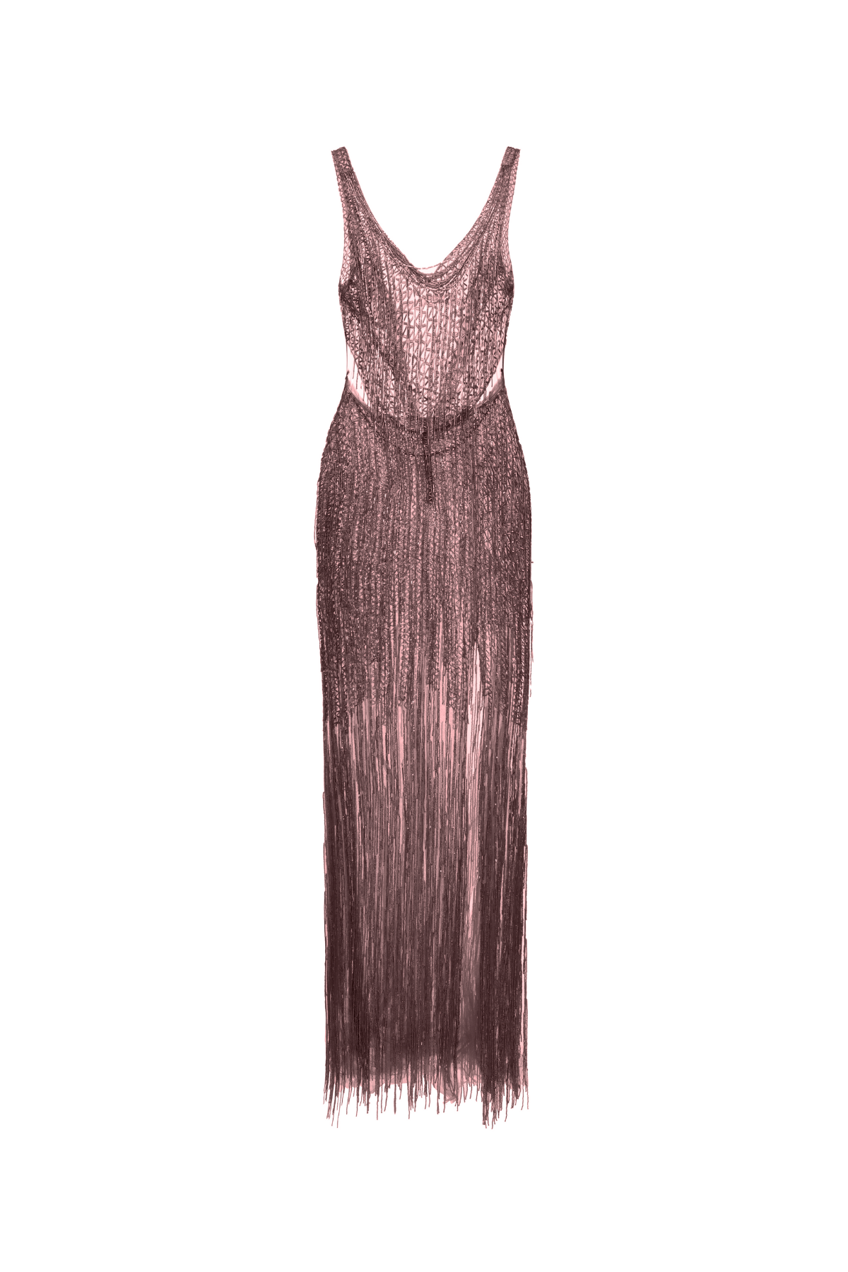 Vestido Longo Bordado Franjas Decote Em V