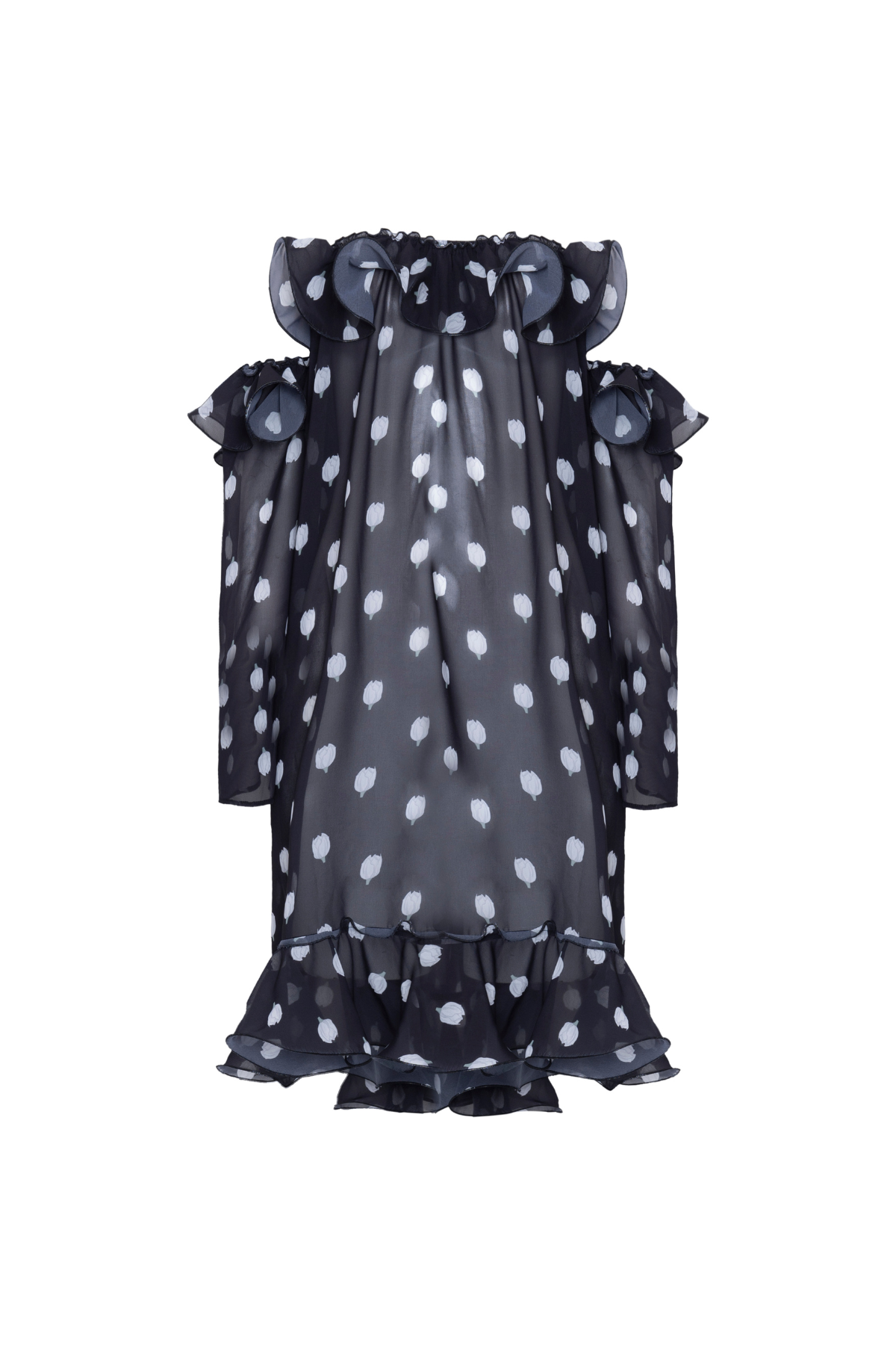 Vestido Curto De Musseline Estampado Decote Ombro A Ombro