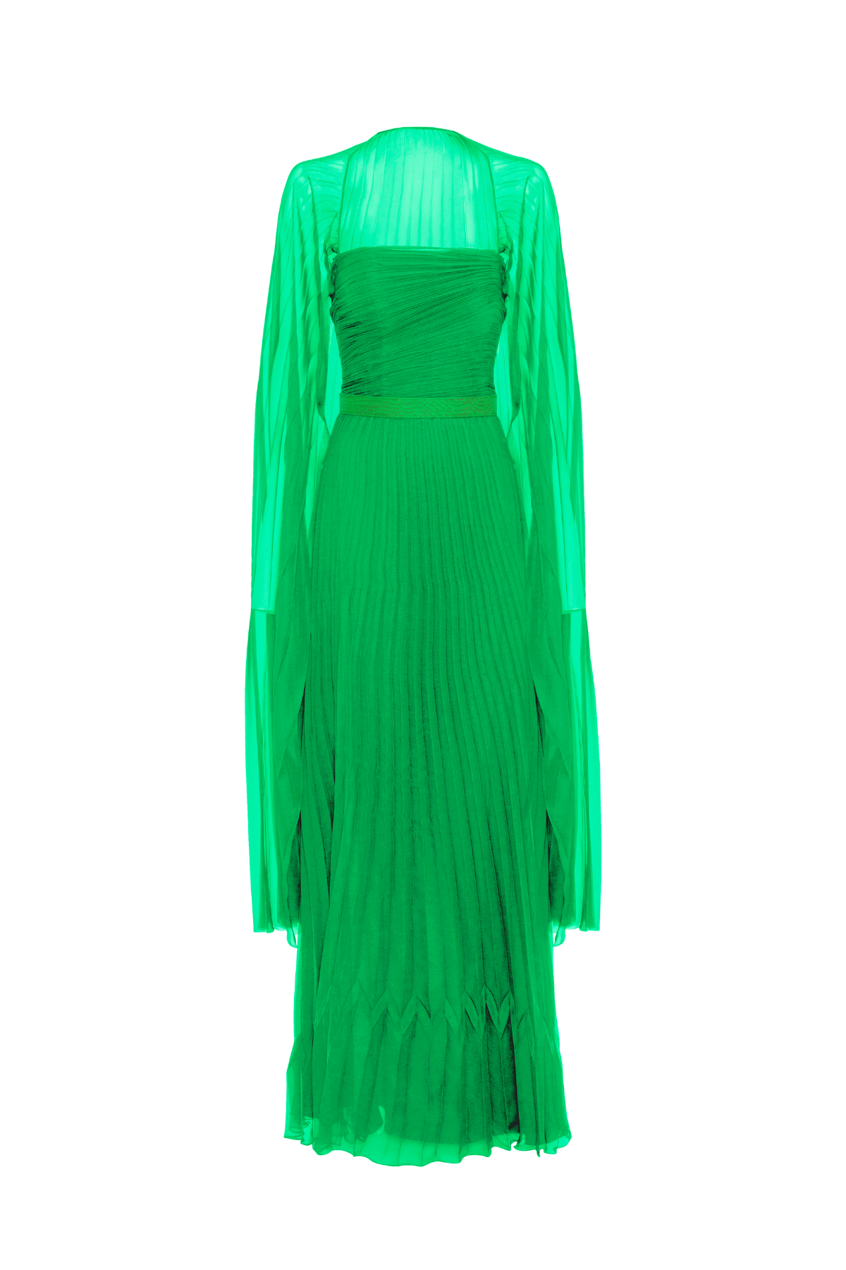 Vestido Longo Plissado Com Capa Em Musseline