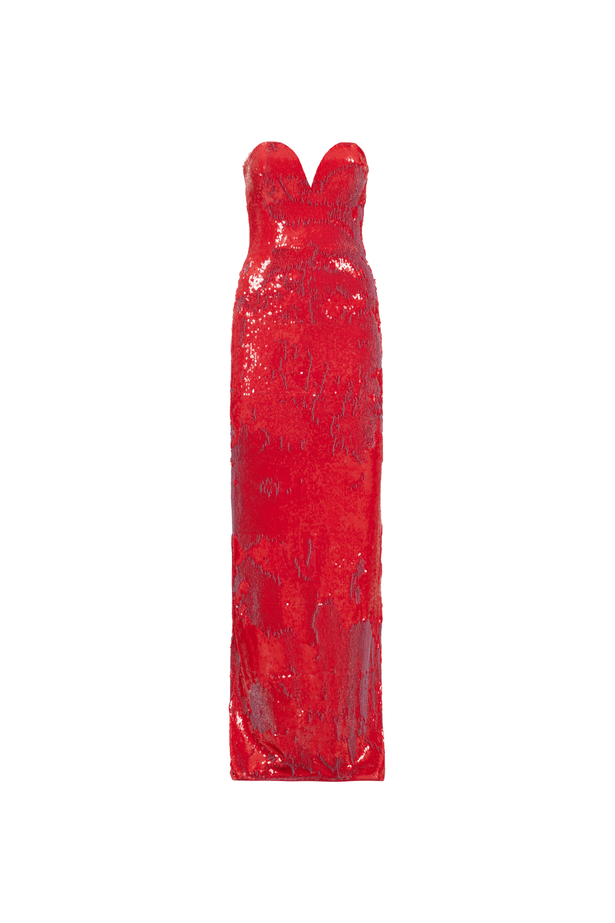 Vestido Longo Paetê Sem Alças Decote Coração