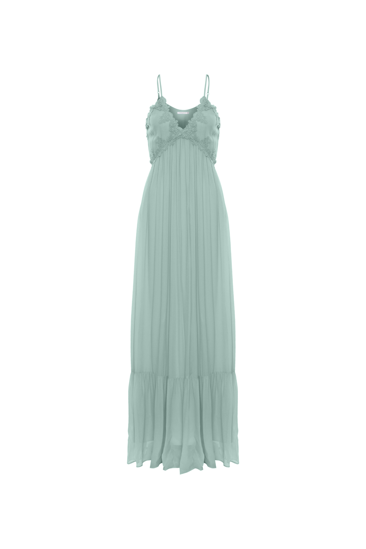 Vestido Longo Alças Finas E Patchwork Renda