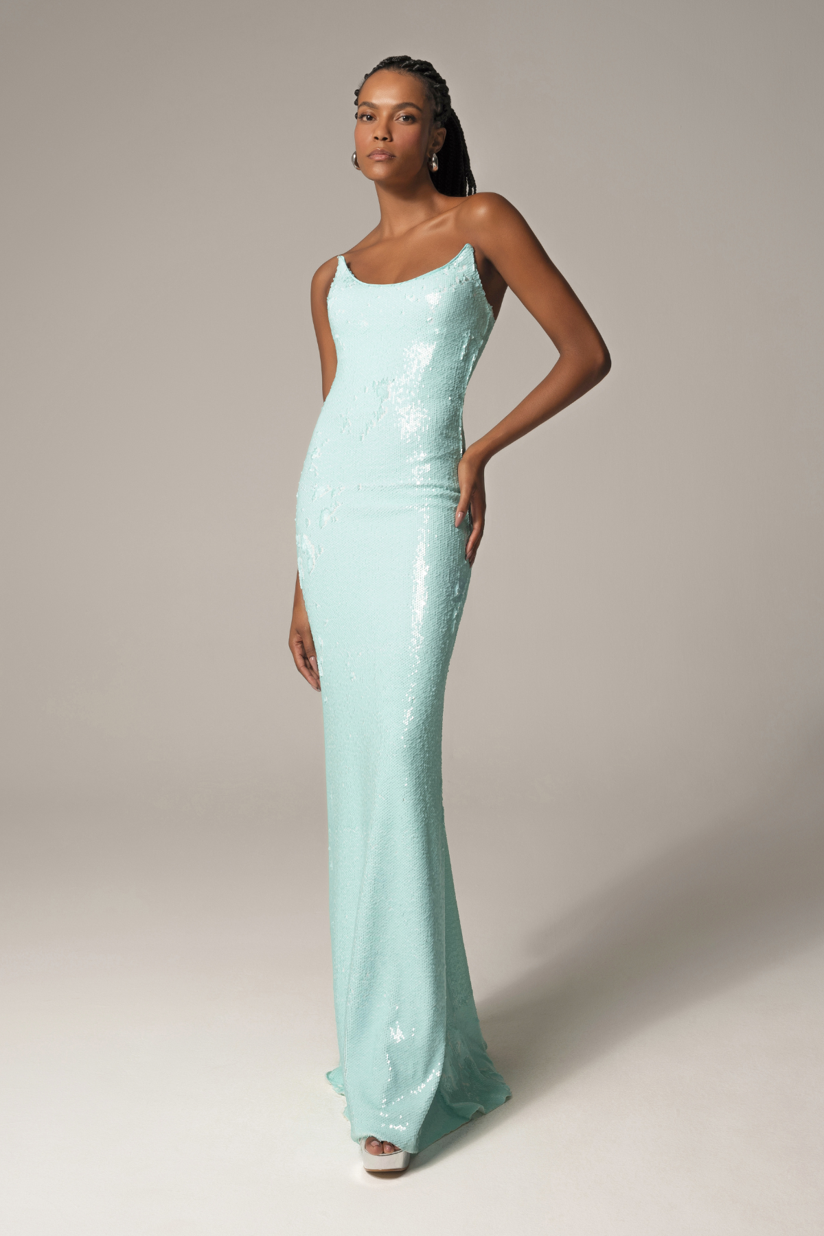 Vestido Paetê Vinil Longo Sem Alças