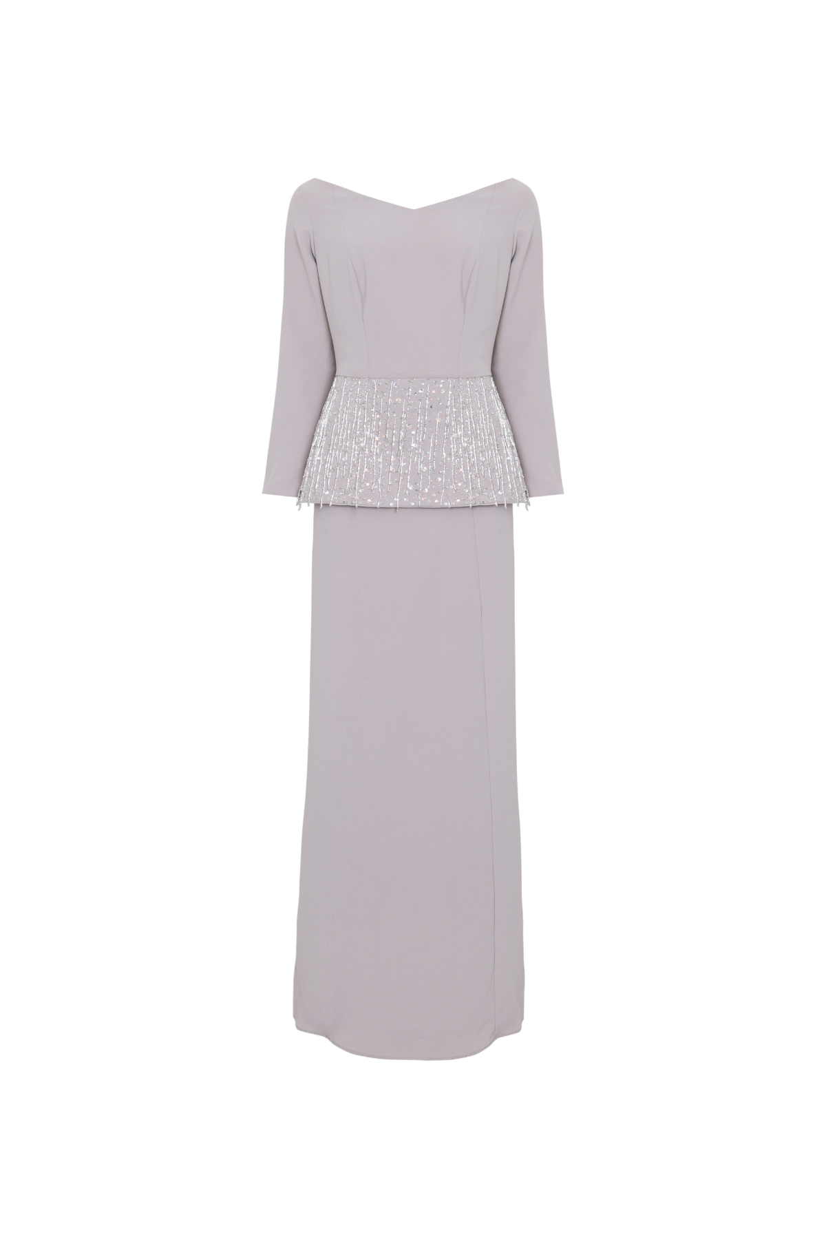 Vestido Longo Ombro a Ombro Peplum Bordado