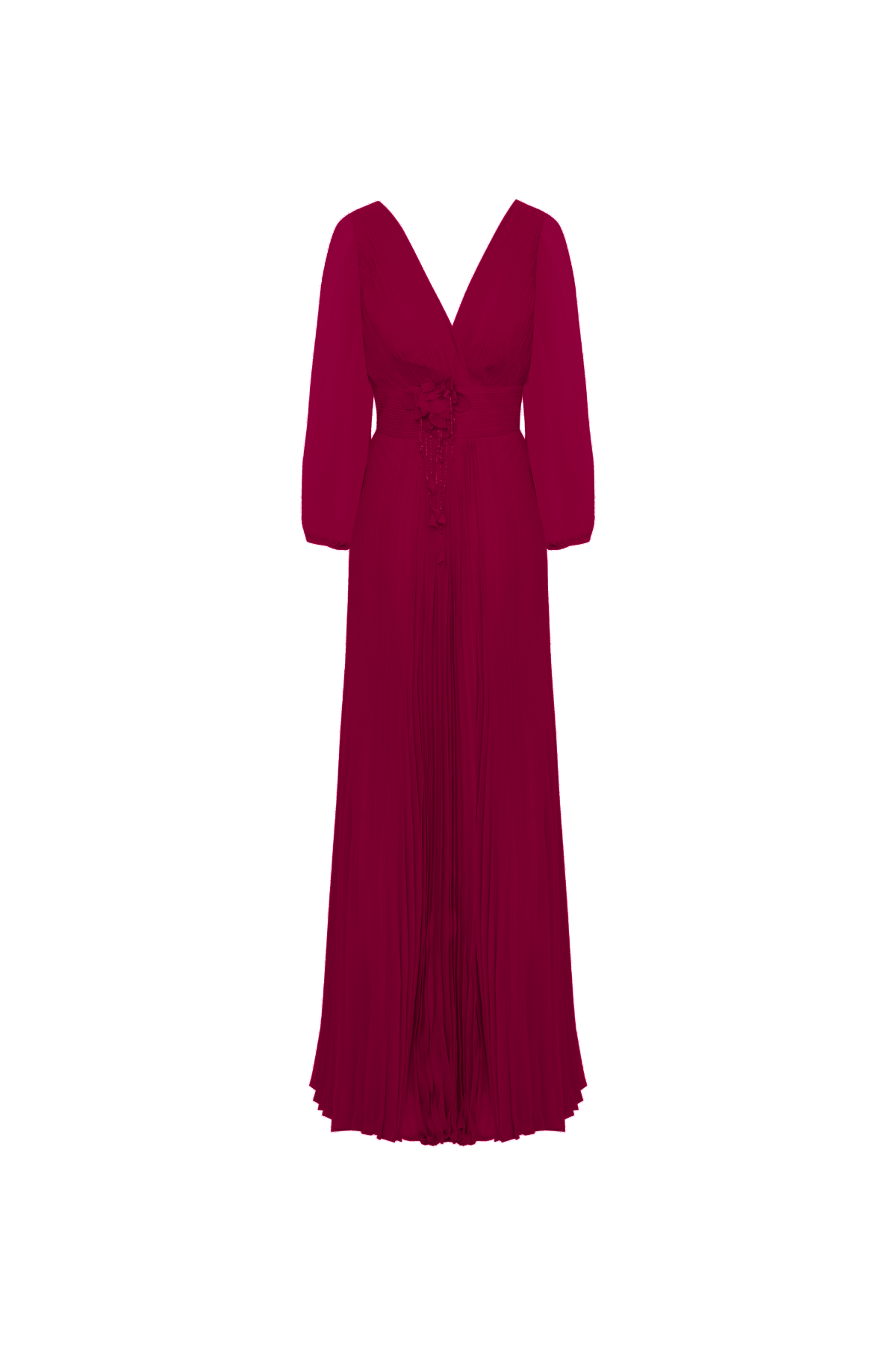 Vestido Longo Mangas Bufantes E Decote Em V