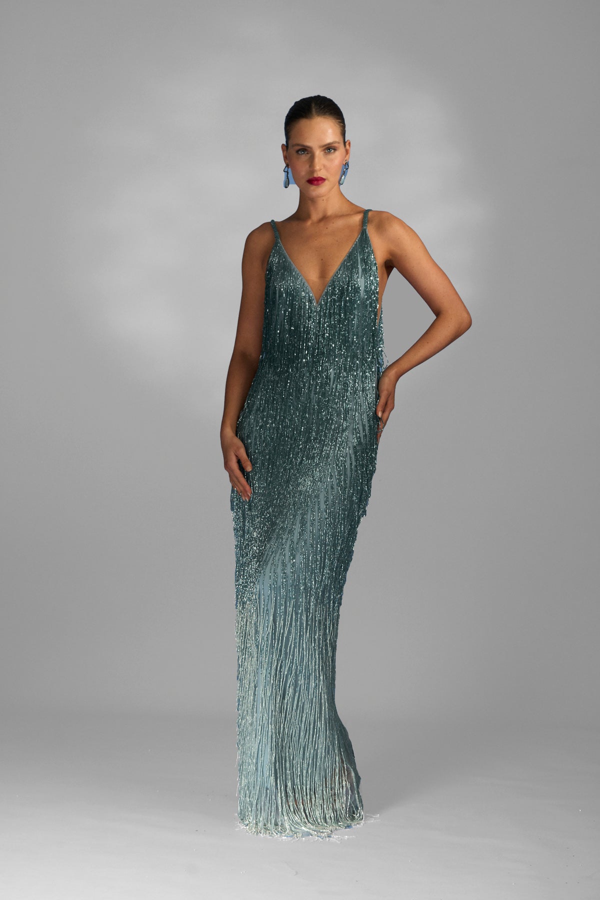 Vestido Longo Bordado Com Franjas