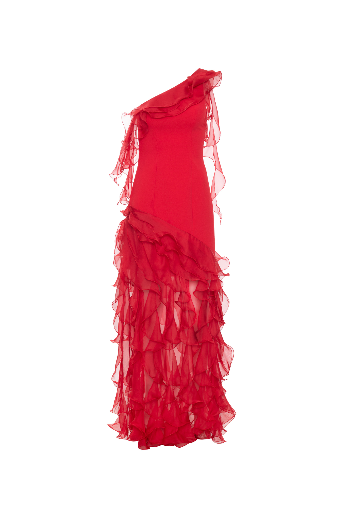 Vestido Ombro Único Babados Em Jabô