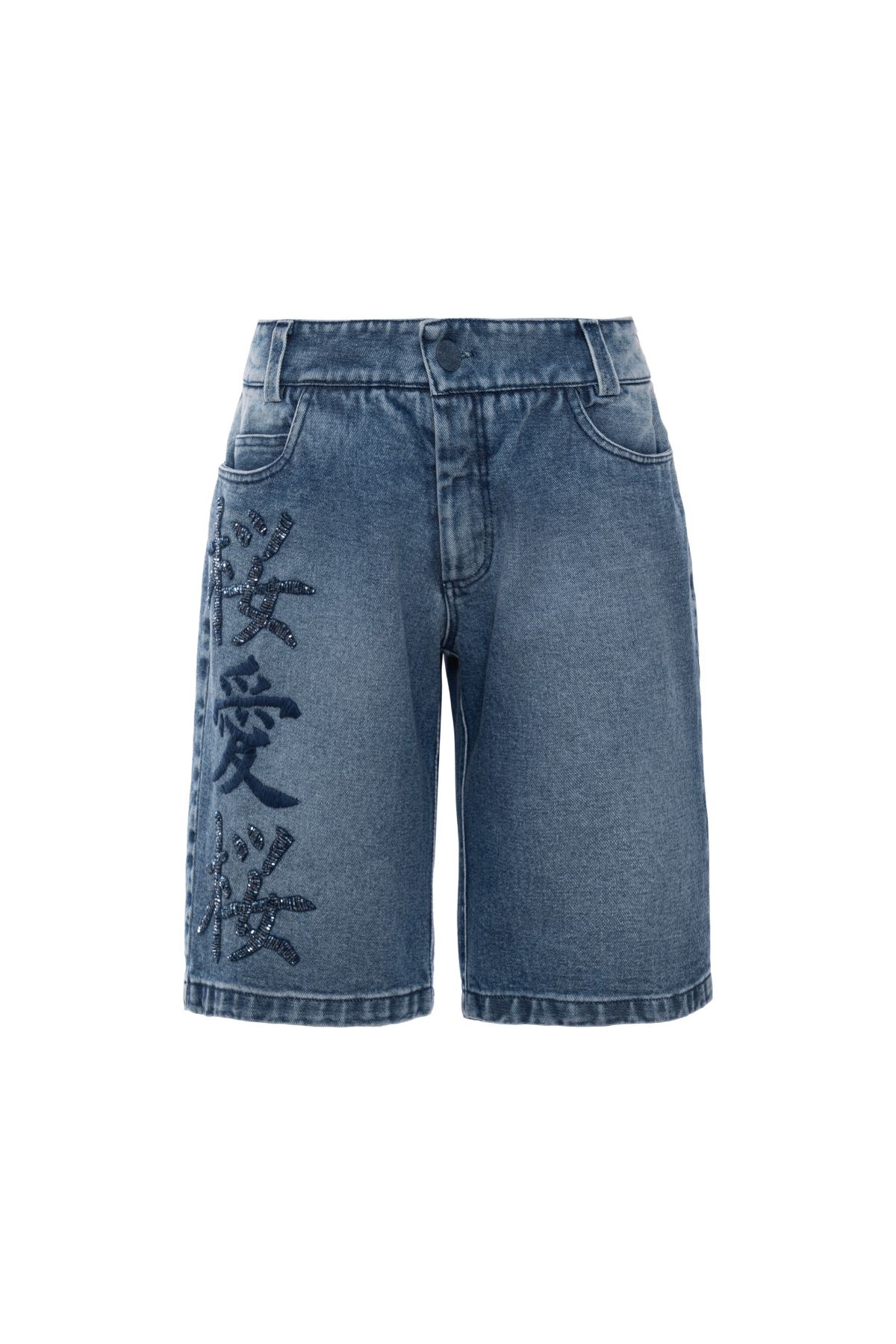 Bermuda Jeans Bordado Ideogramas
