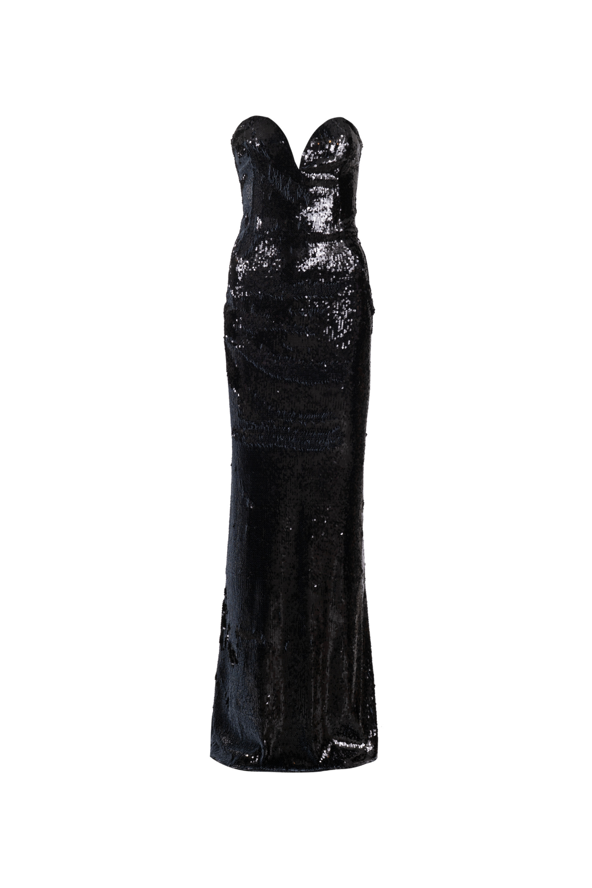 Vestido Longo Paetê Sem Alças Decote Coração