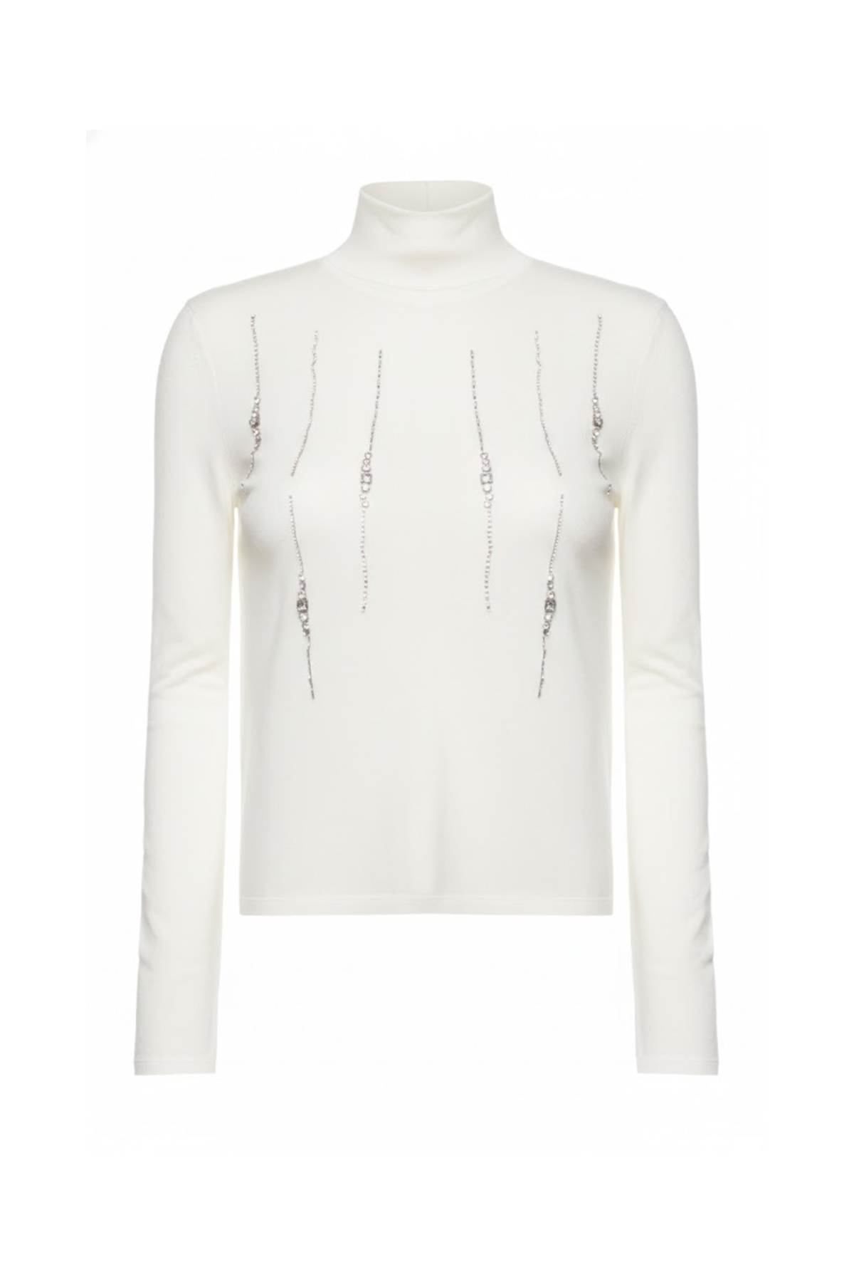 Blusa Bordada Malha Pima Gola Alta Mangas Longas