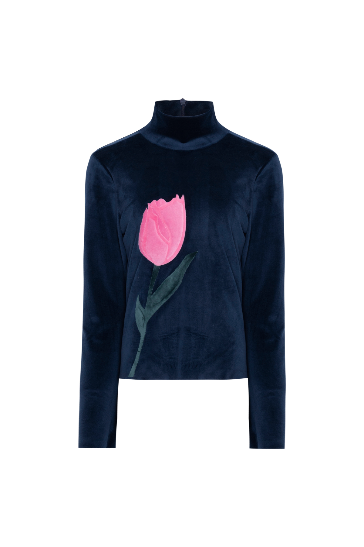 Blusa Gola Alta Veludo Bordado Tulipa