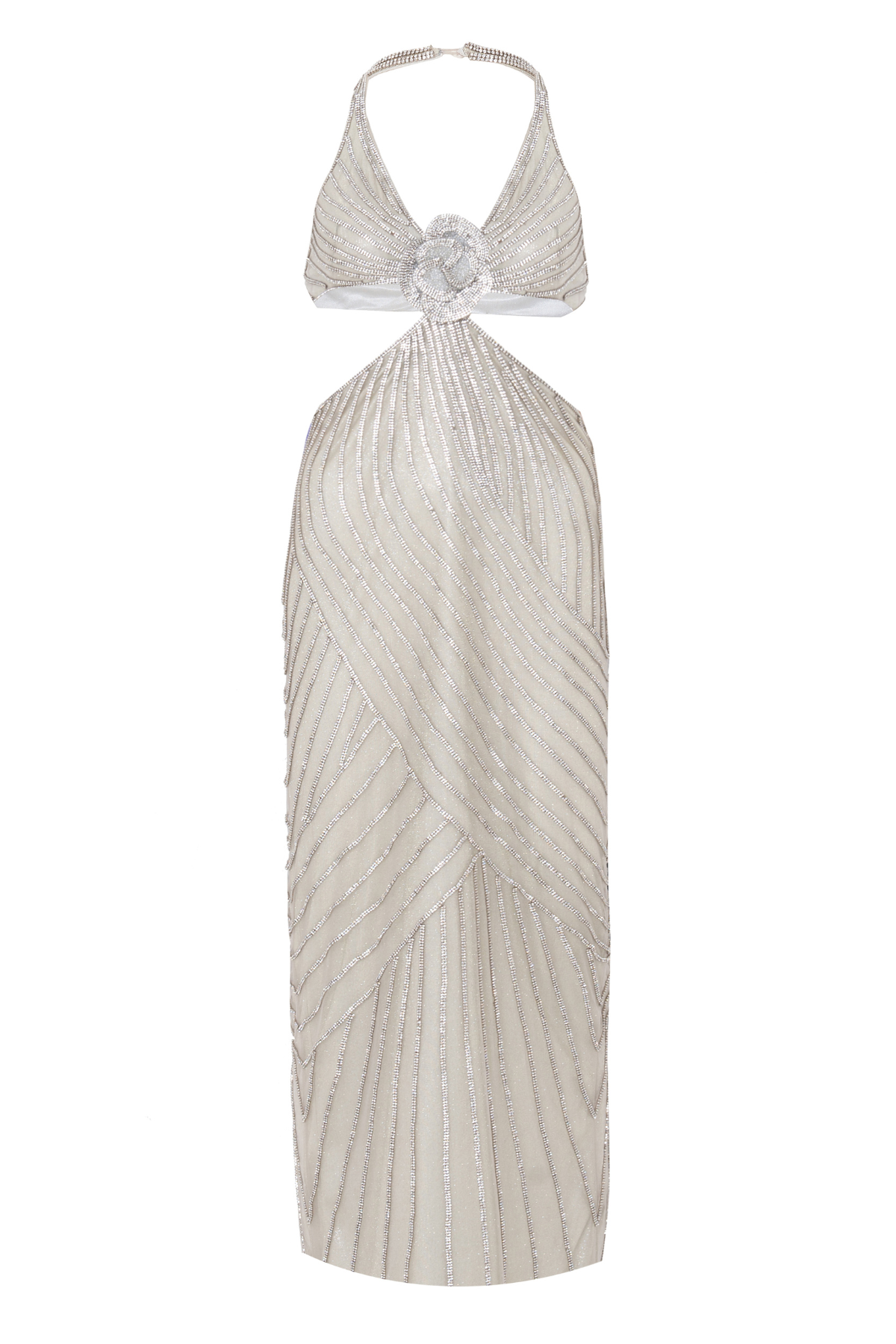 Vestido Longo Strass com Decote V