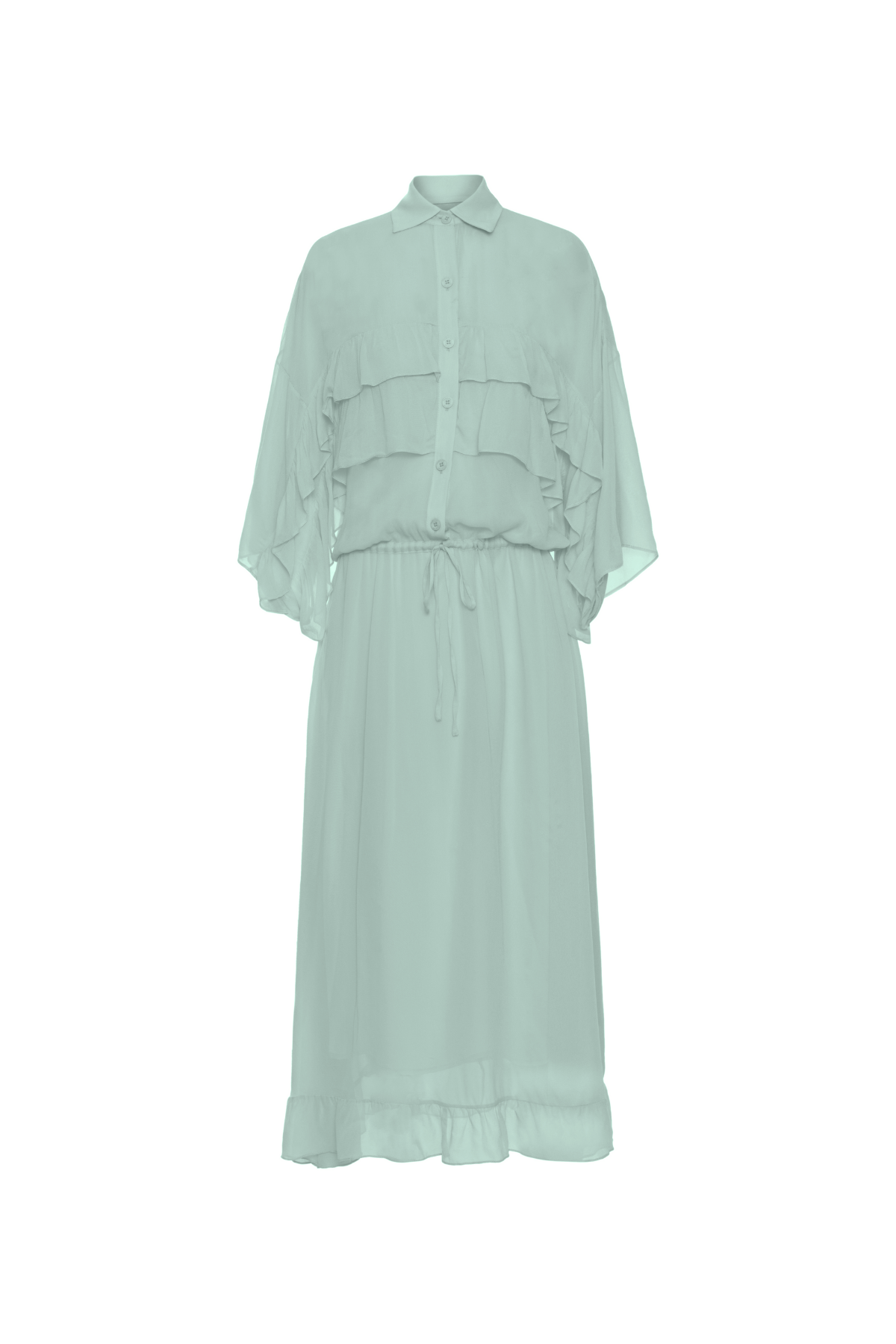 Vestido Mídi Fluido Mangas longas E Babados