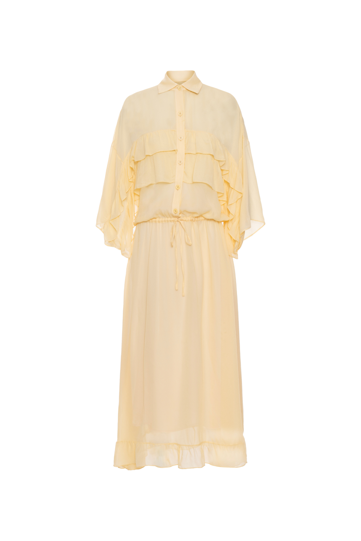 Vestido Mídi Fluido Mangas longas E Babados