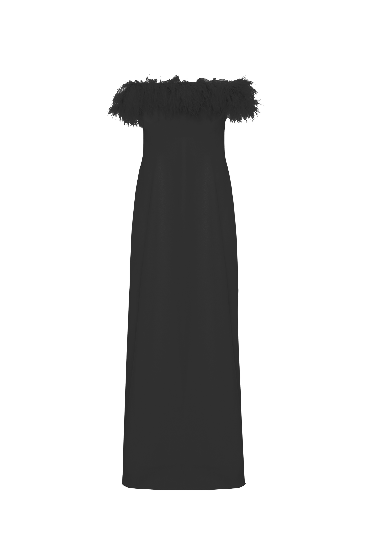 Vestido Longo Ombro A Ombro Plumas