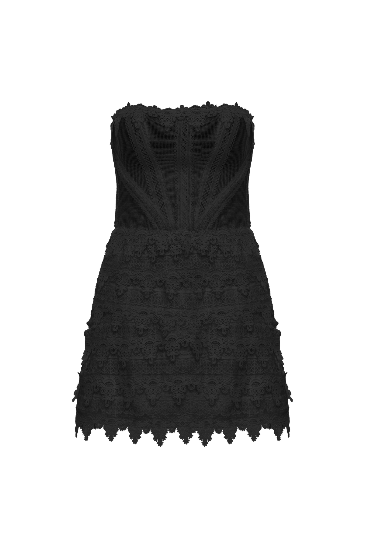 Vestido Curto Sem Alças Patchwork Rendas