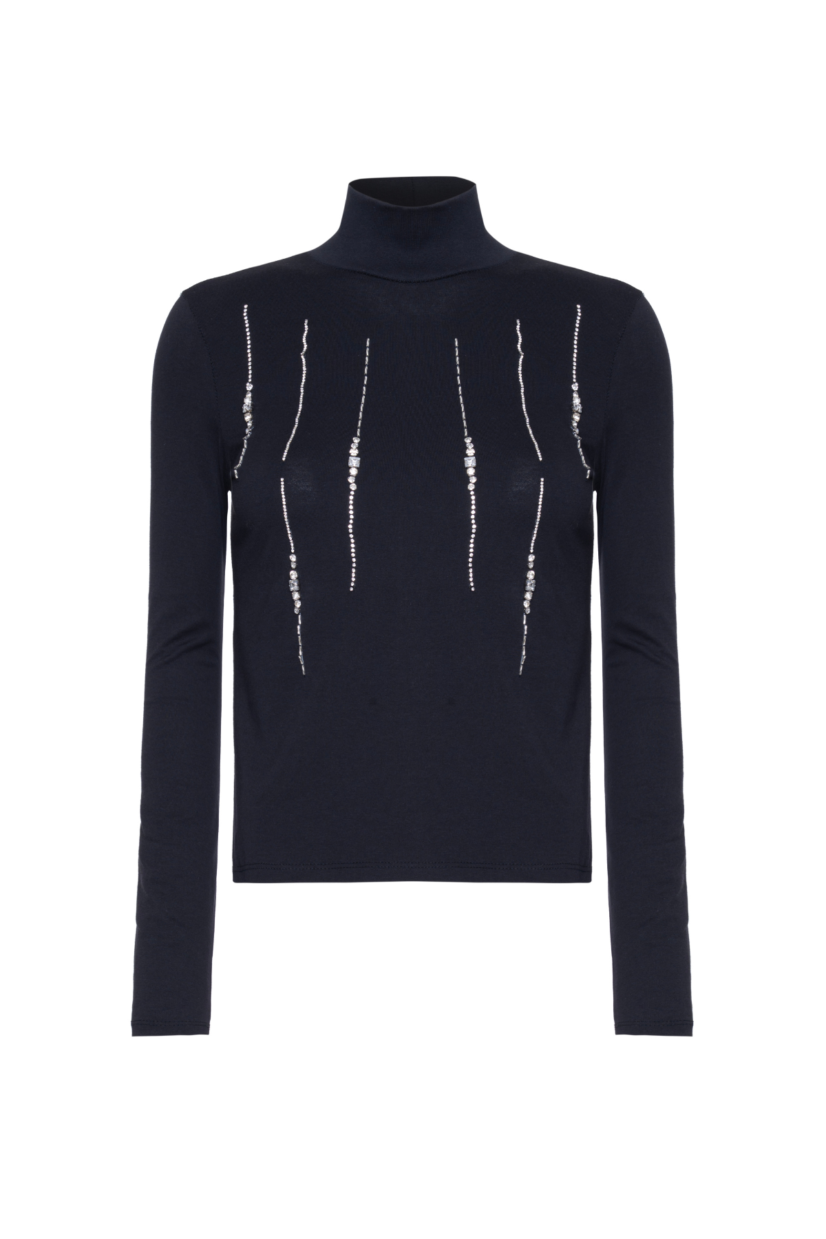 Blusa Bordada Malha Pima Gola Alta Mangas Longas