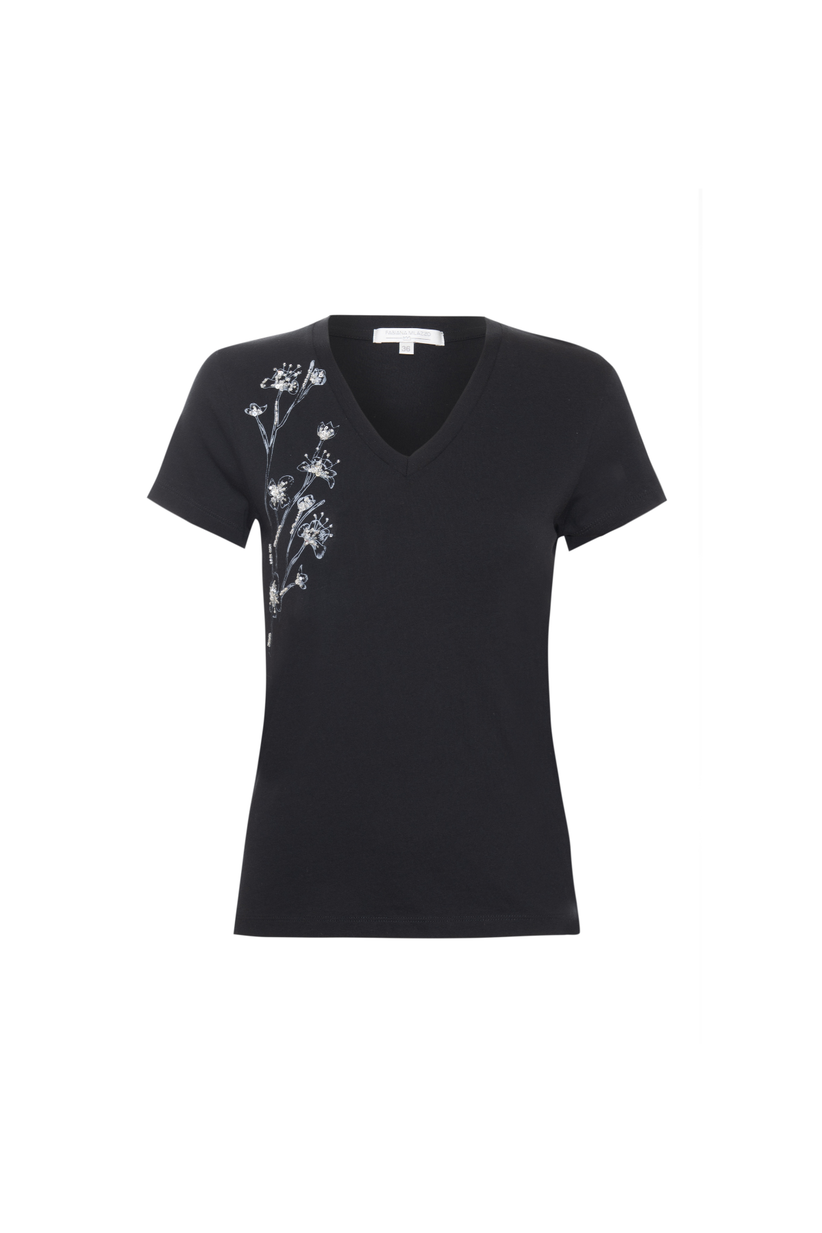 T-Shirt Pima Gola V Bordado Cerejeira