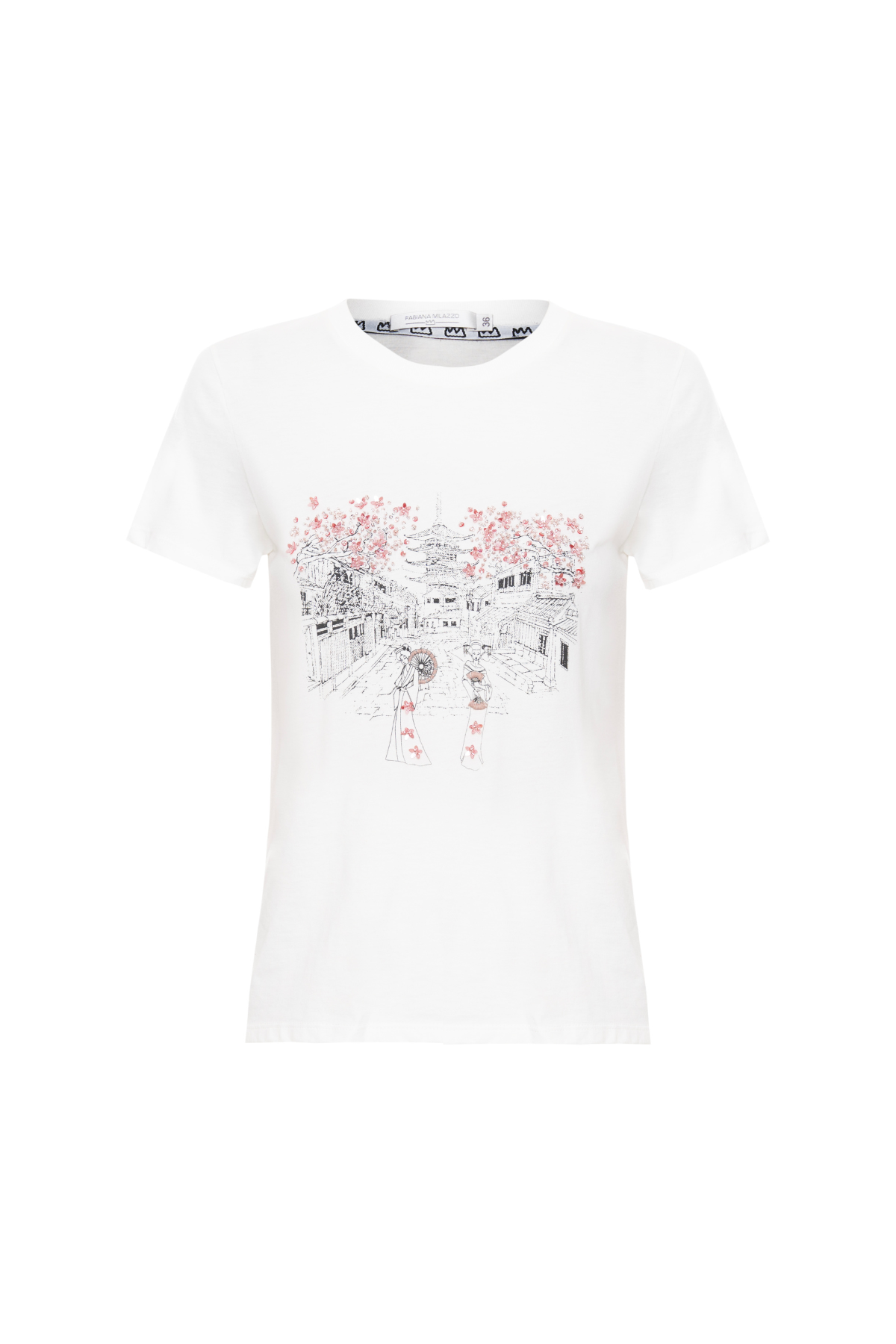 T-Shirt Algodão Pima Bordada Estampa Japão