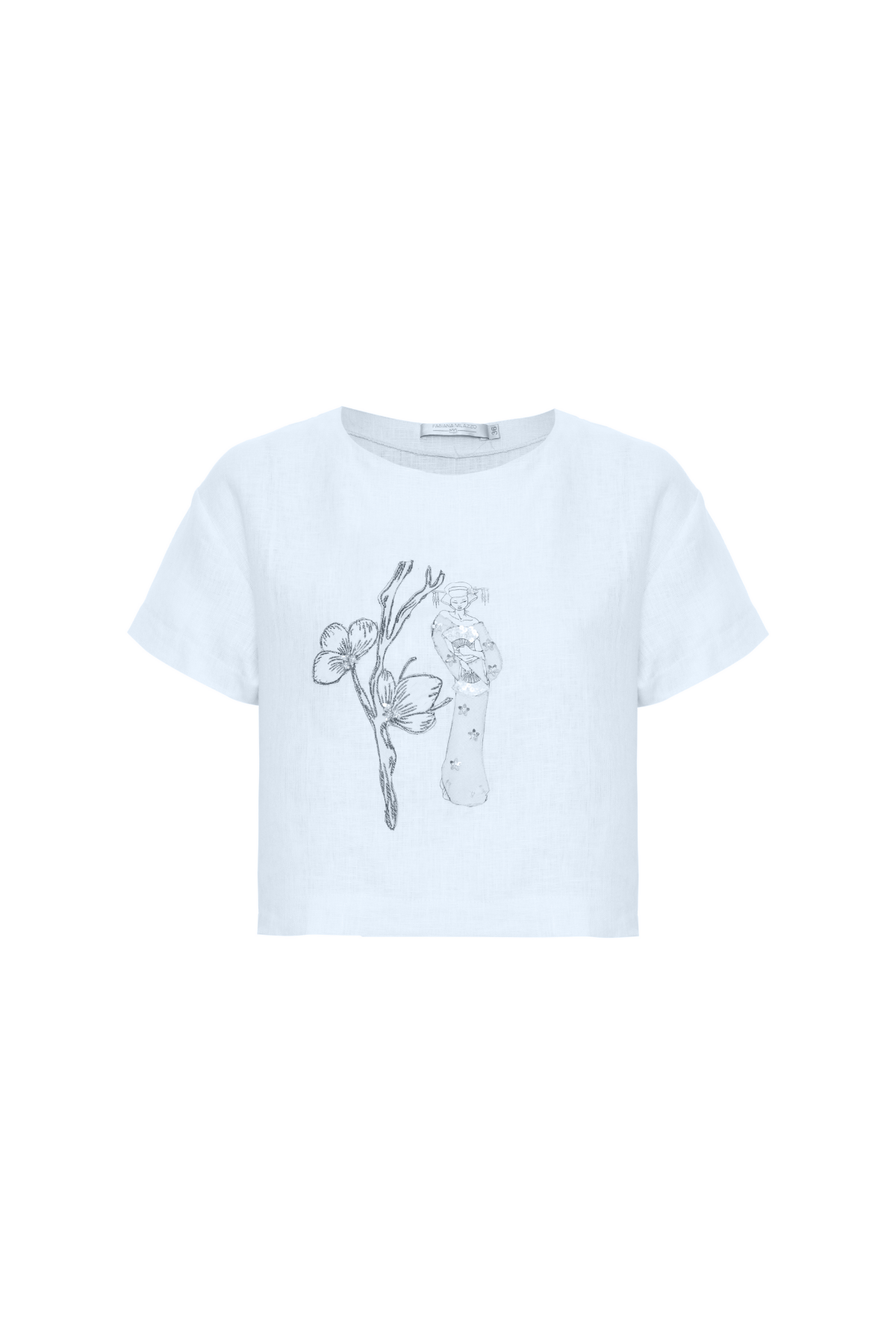 T-Shirt Linho Bordado Gueixa
