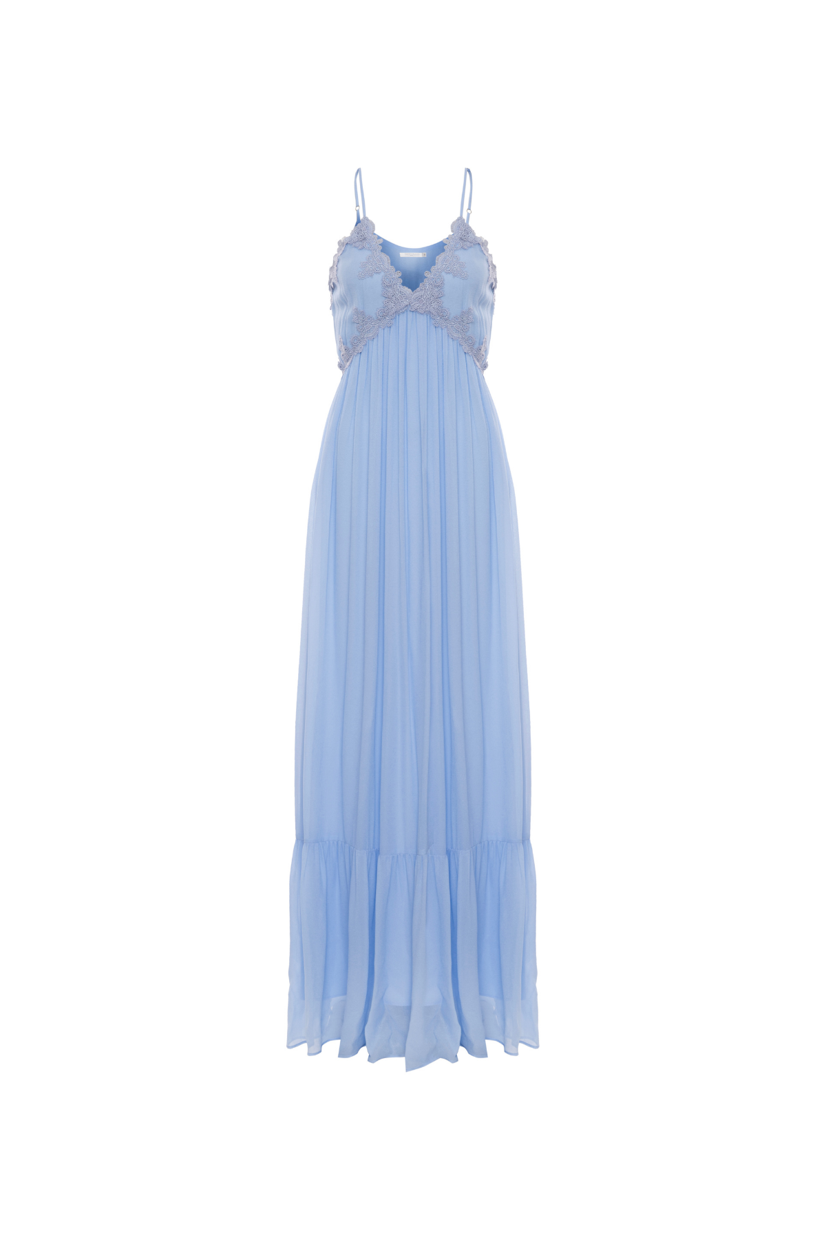 Vestido Longo Alças Finas E Patchwork Renda