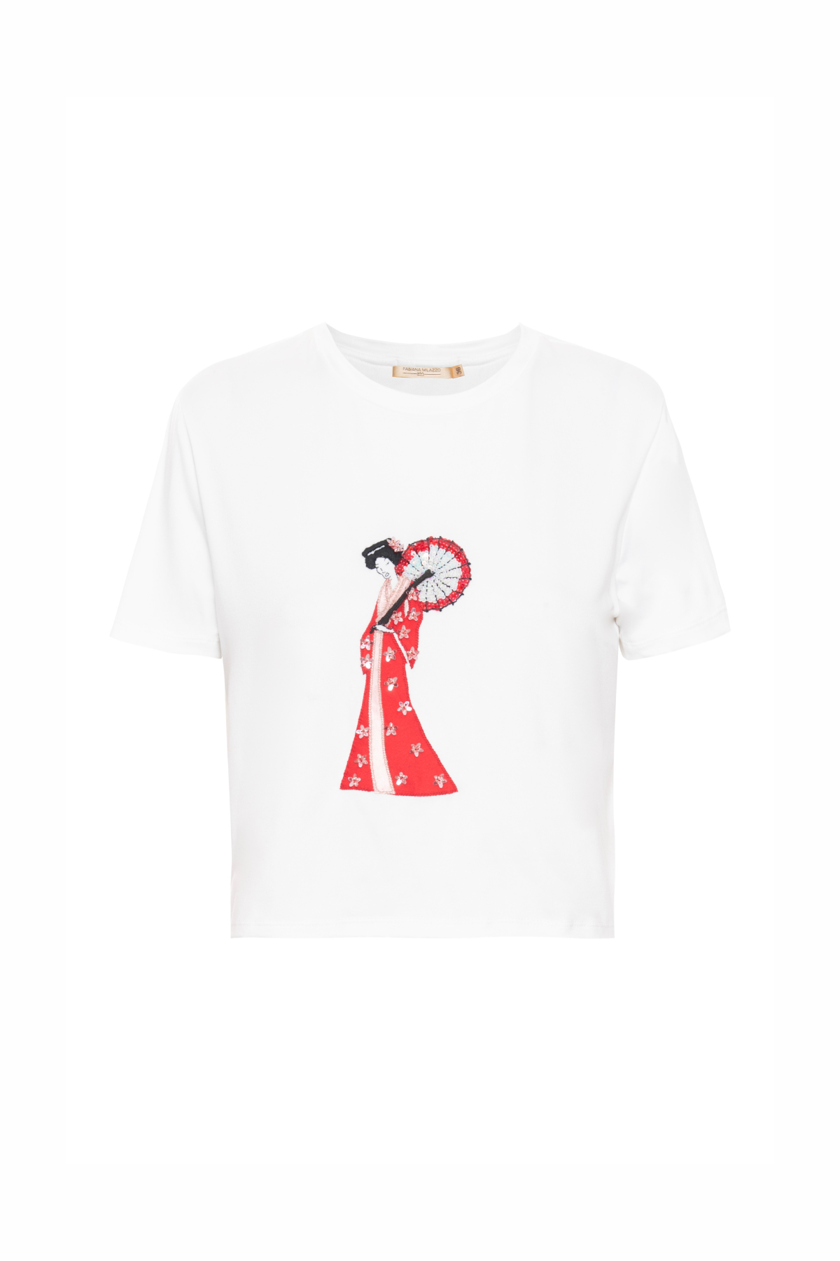 T-Shirt Gola Redonda Bordada