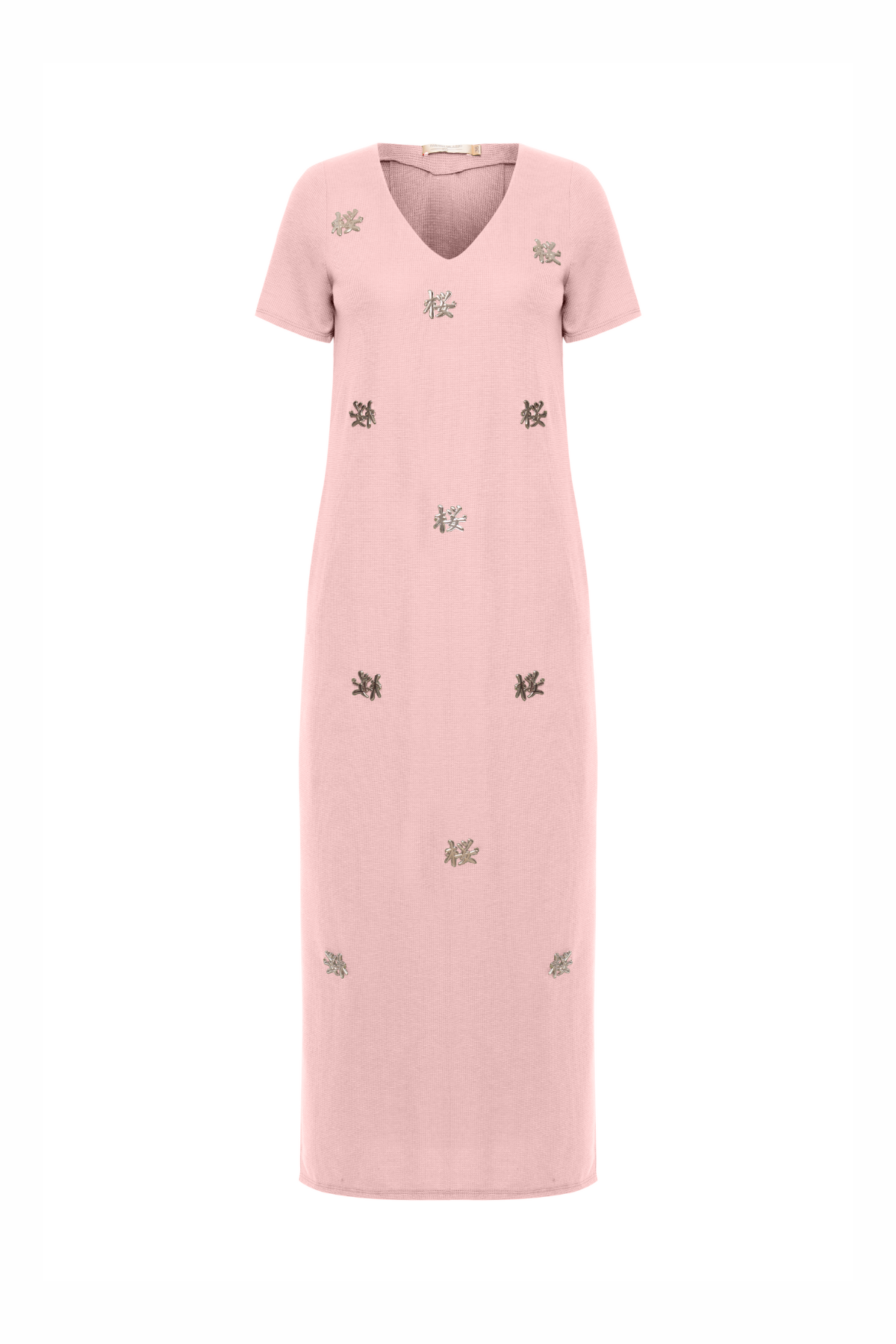 Vestido Mídi Malha Honey Aplicação Ideograma Sakura