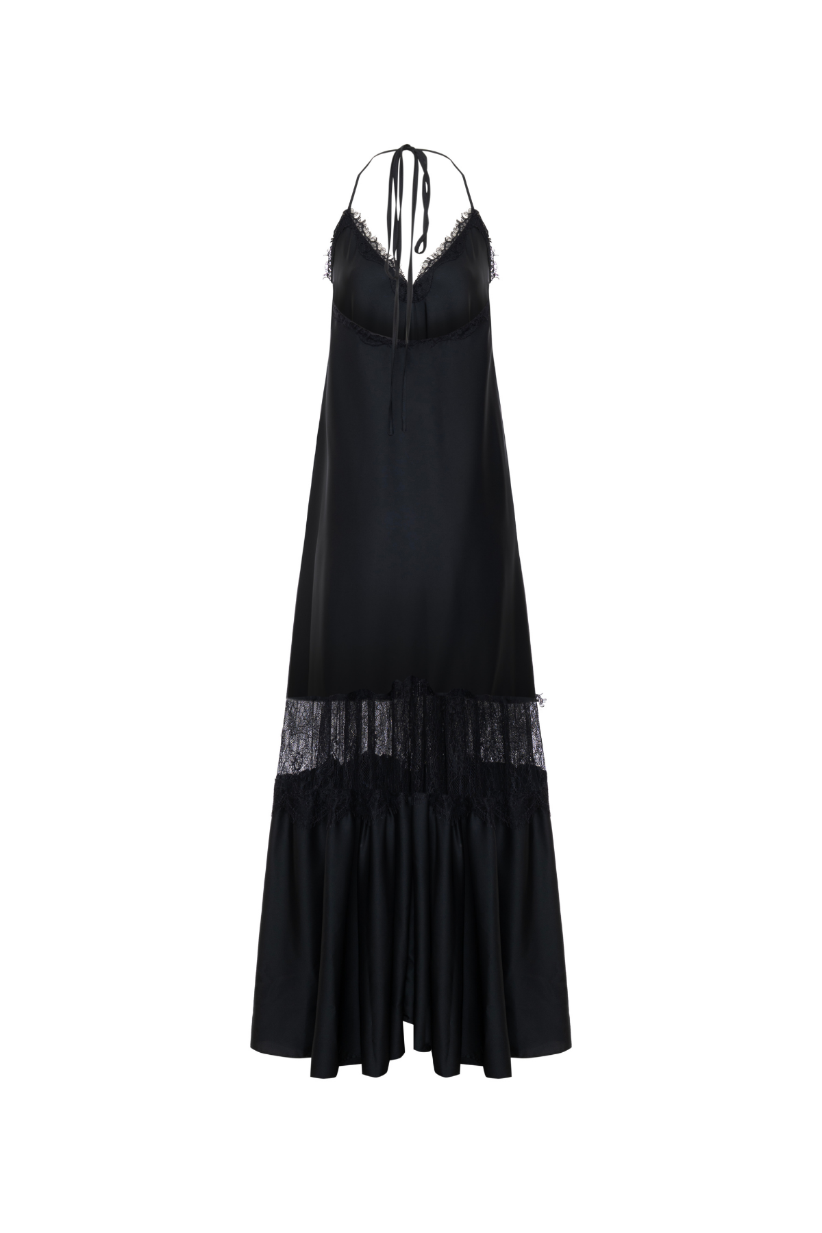 Vestido Longo Cetim Decote V E Renda