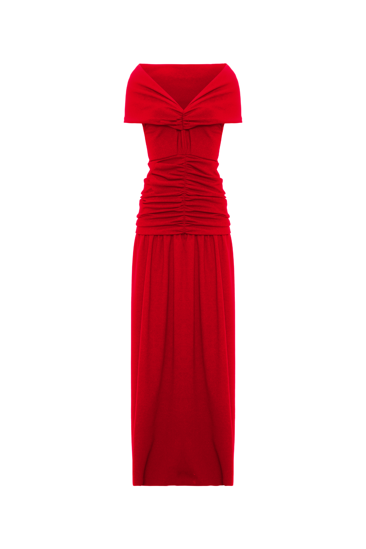 Vestido Longo Ombro A Ombro Drapeada Cintura