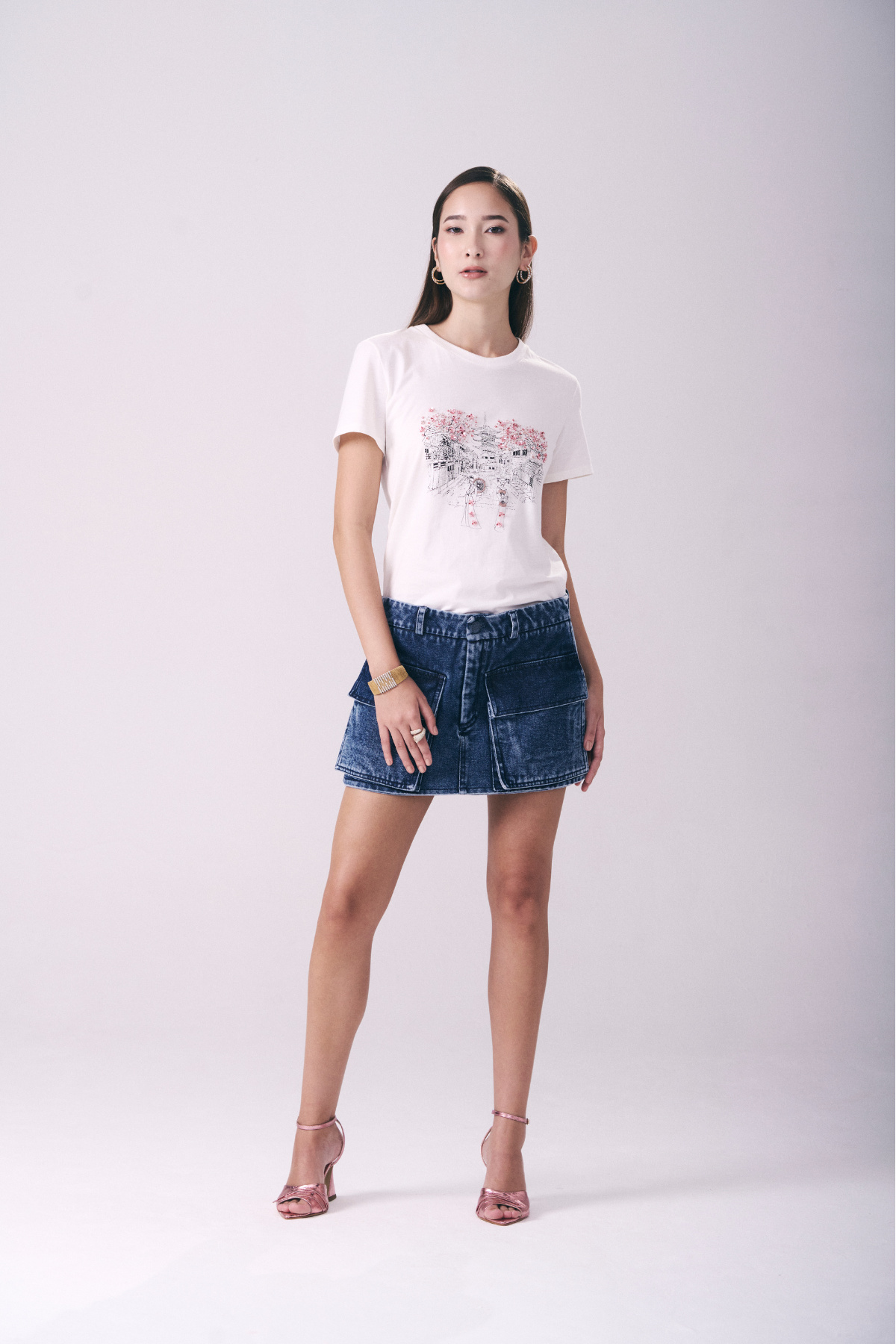 T-Shirt Algodão Pima Bordada Estampa Japão