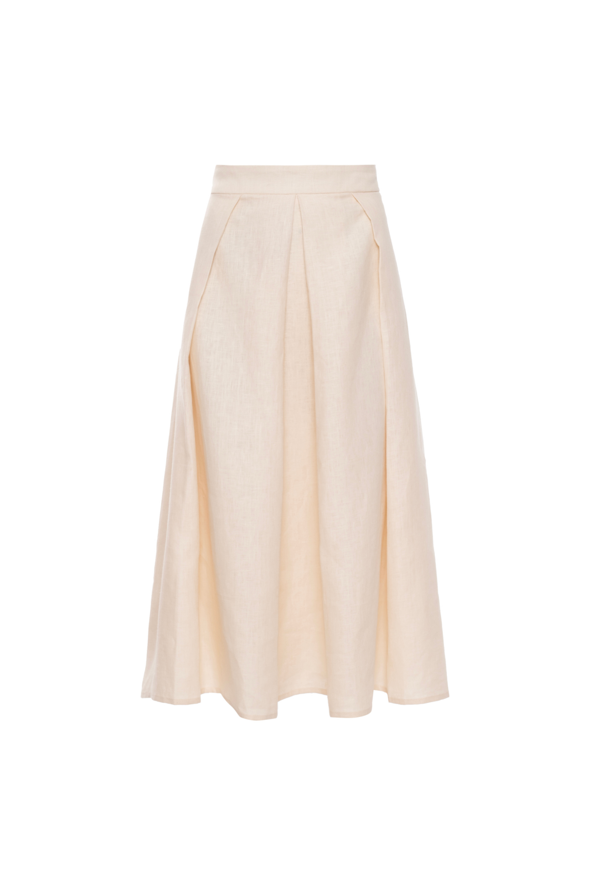 Saia Mídi Linho Evasê Com Pregas