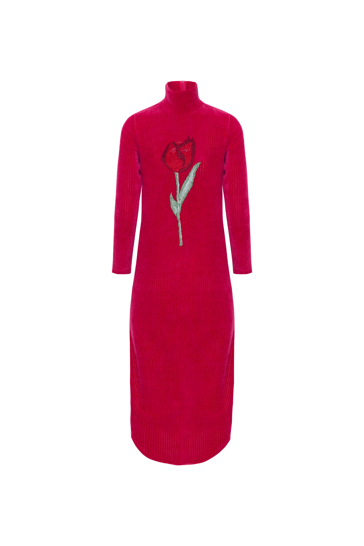 Vestido Gola Alta Chenille Bordado