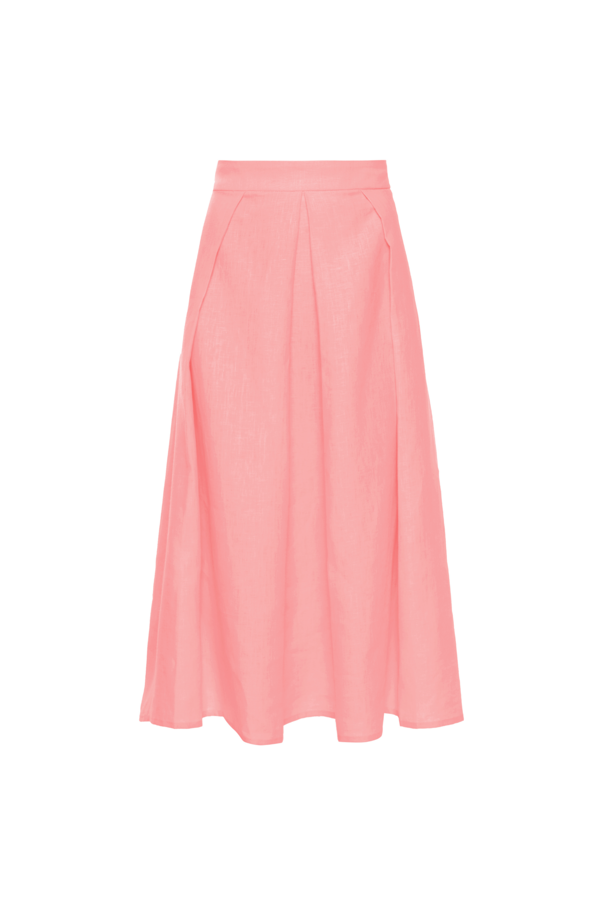 Saia Mídi Linho Evasê Com Pregas