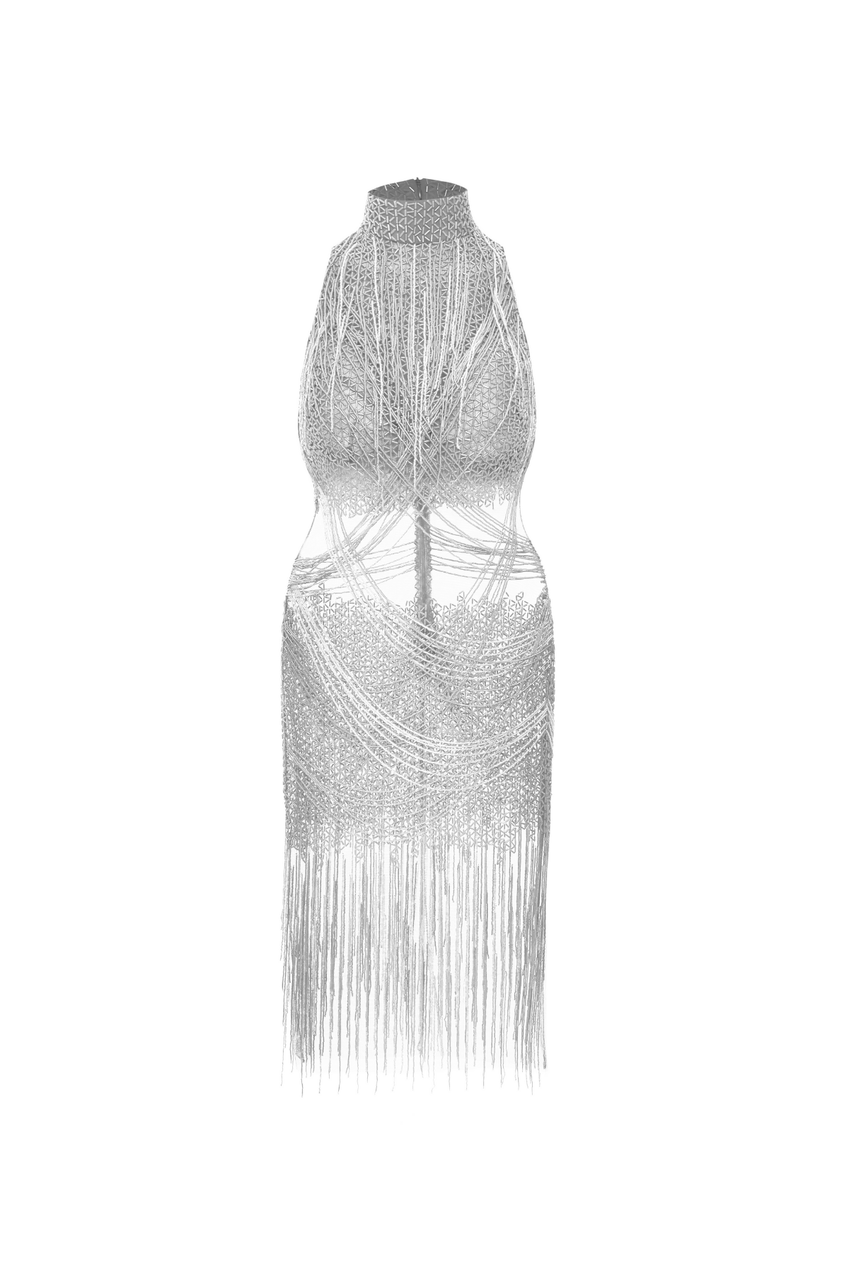 Vestido Mídi Gola Alta Bordado