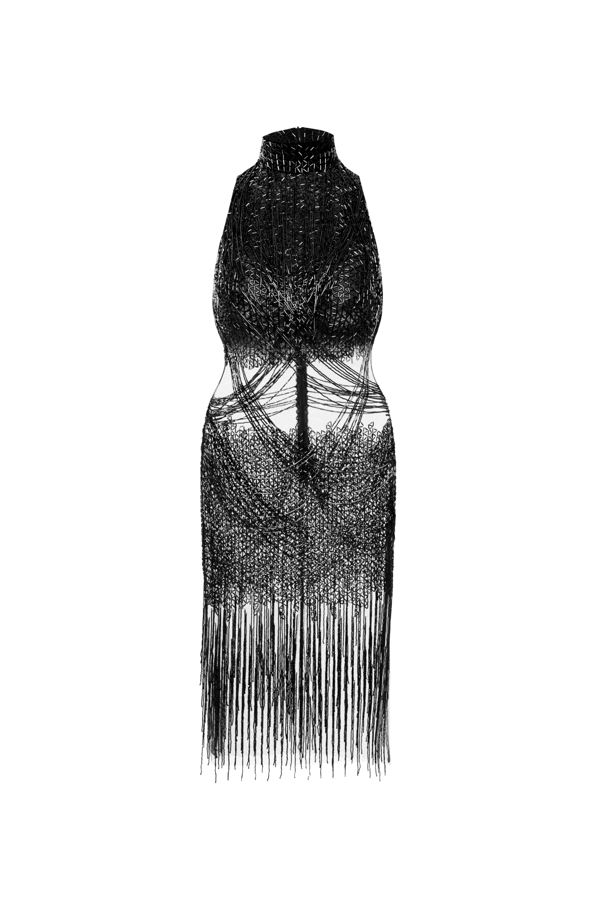 Vestido Mídi Gola Alta Bordado