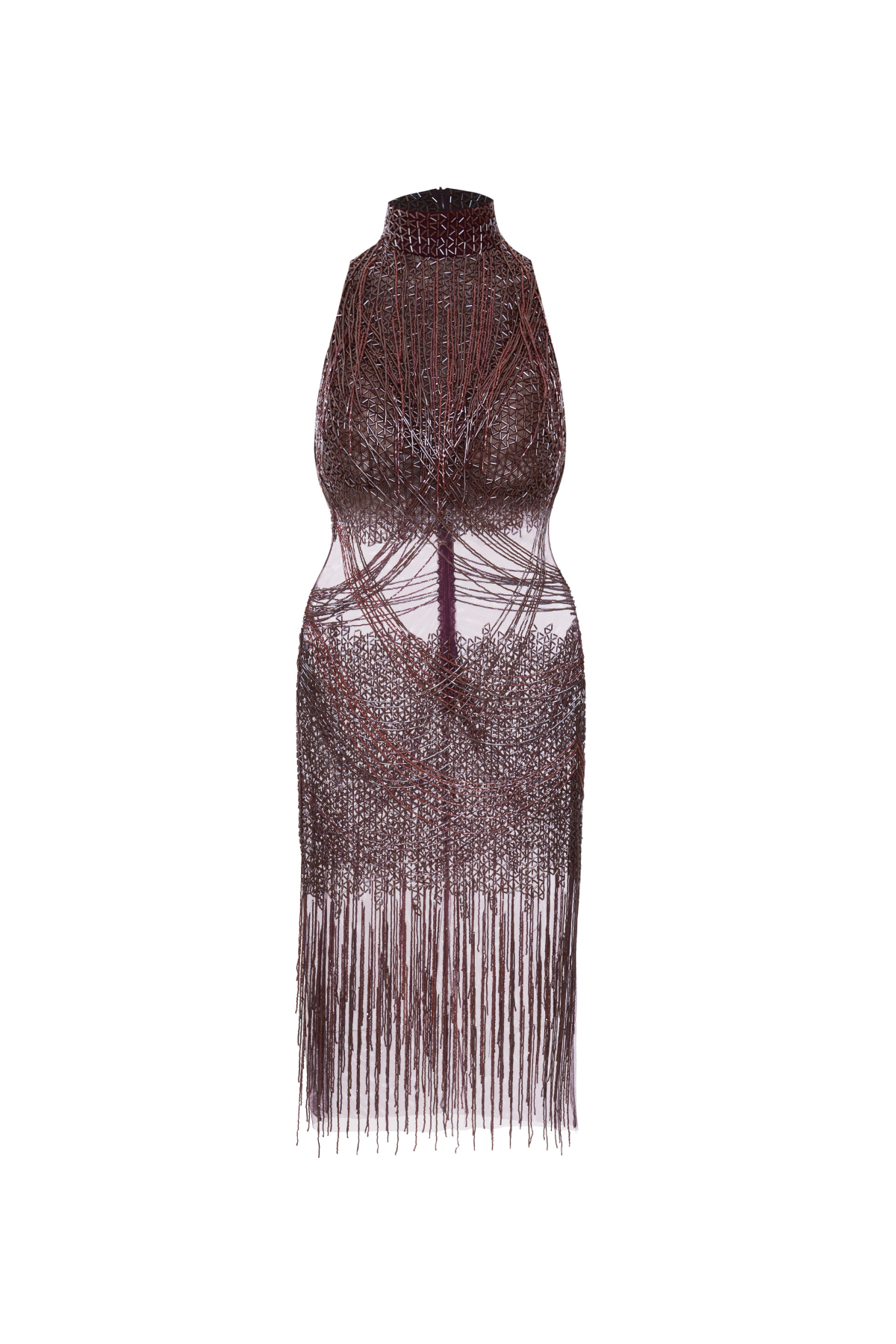 Vestido Mídi Gola Alta Bordado