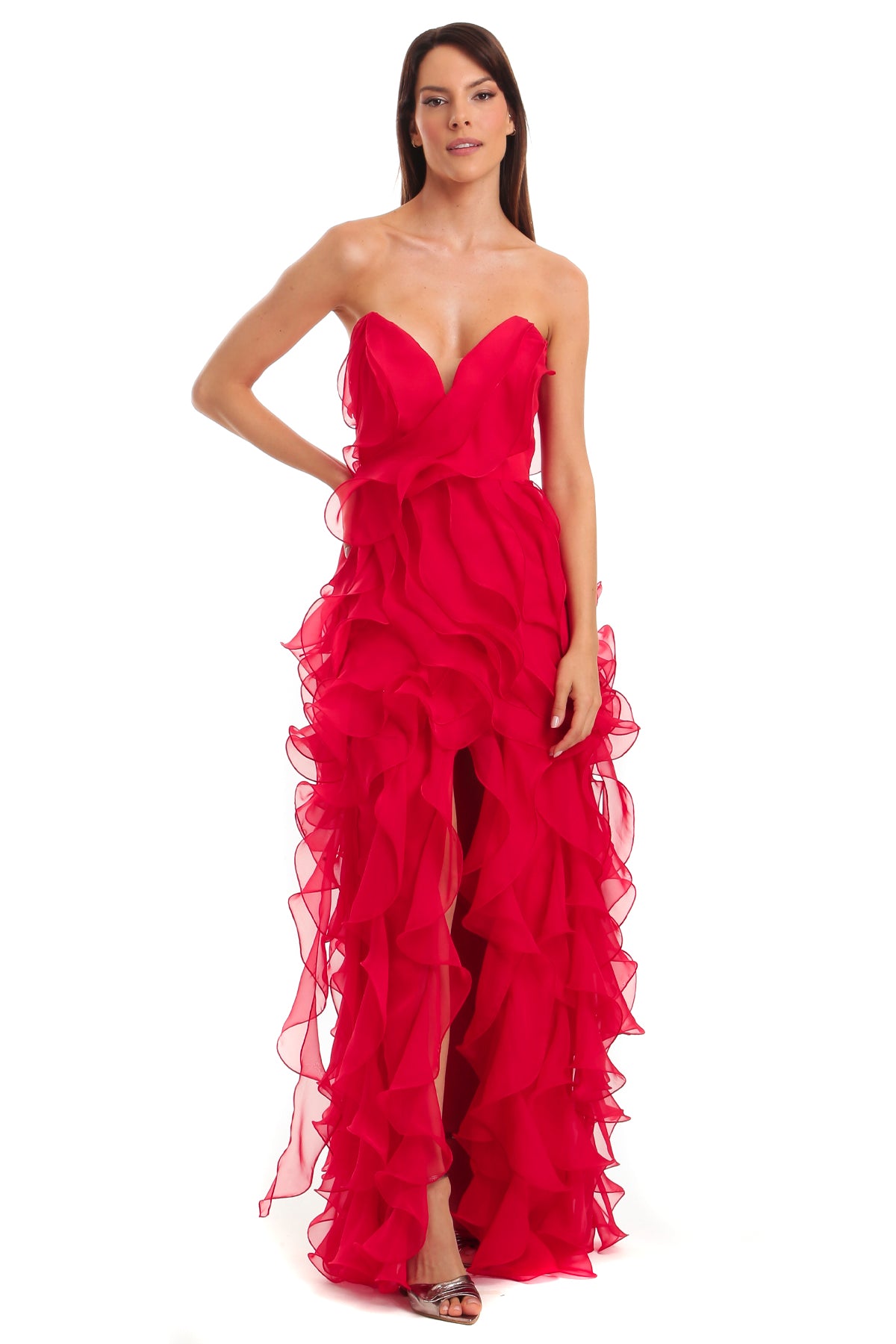 Vestido Longo Sem Alças Em Jabô