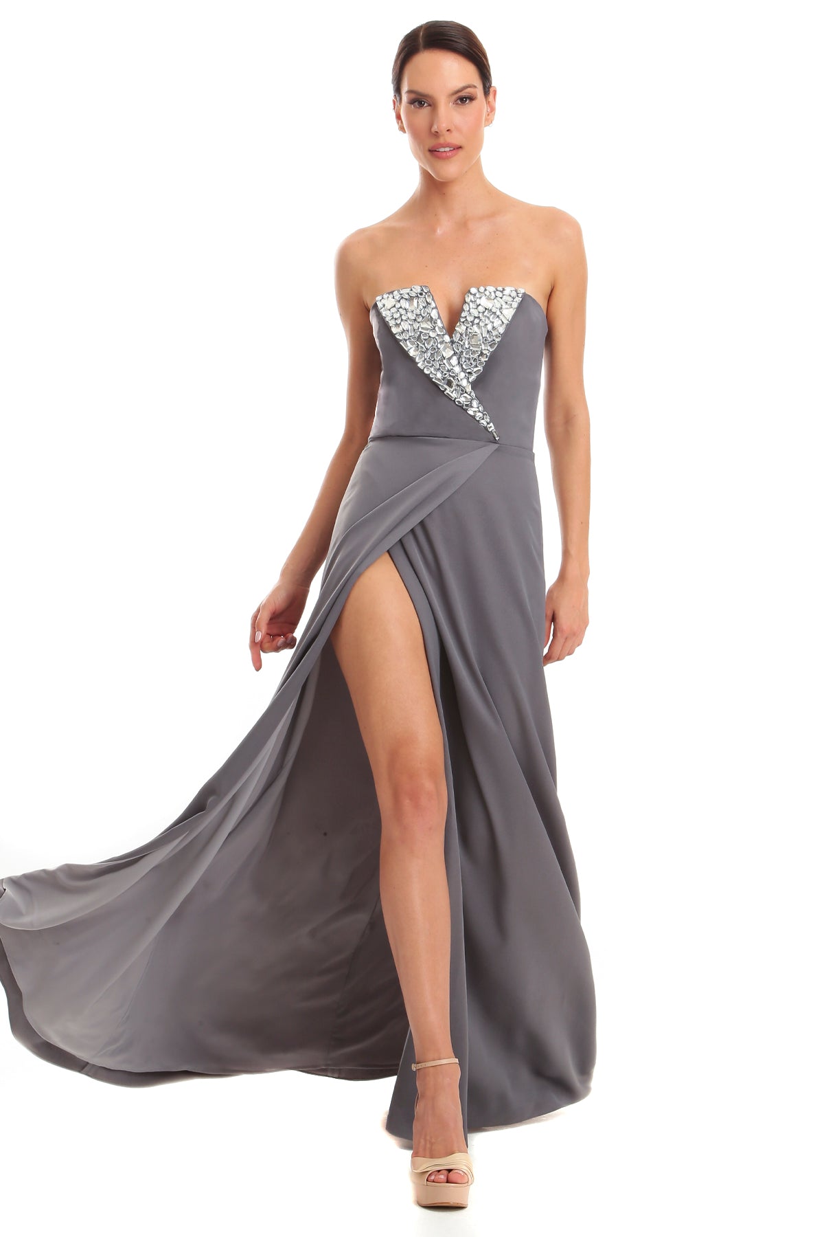 Vestido Longo Sem Alças Decote Em V