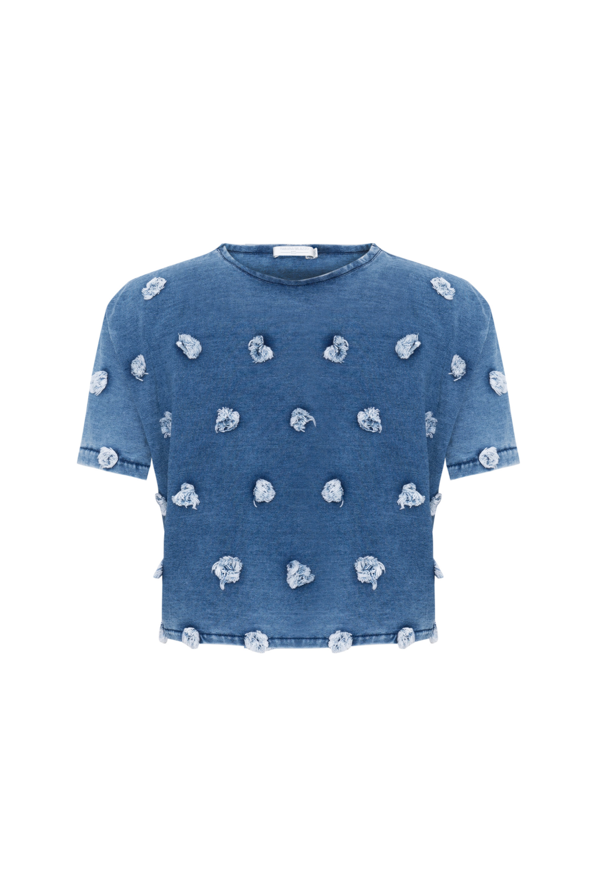 Blusa Denim Poá Gola Redonda