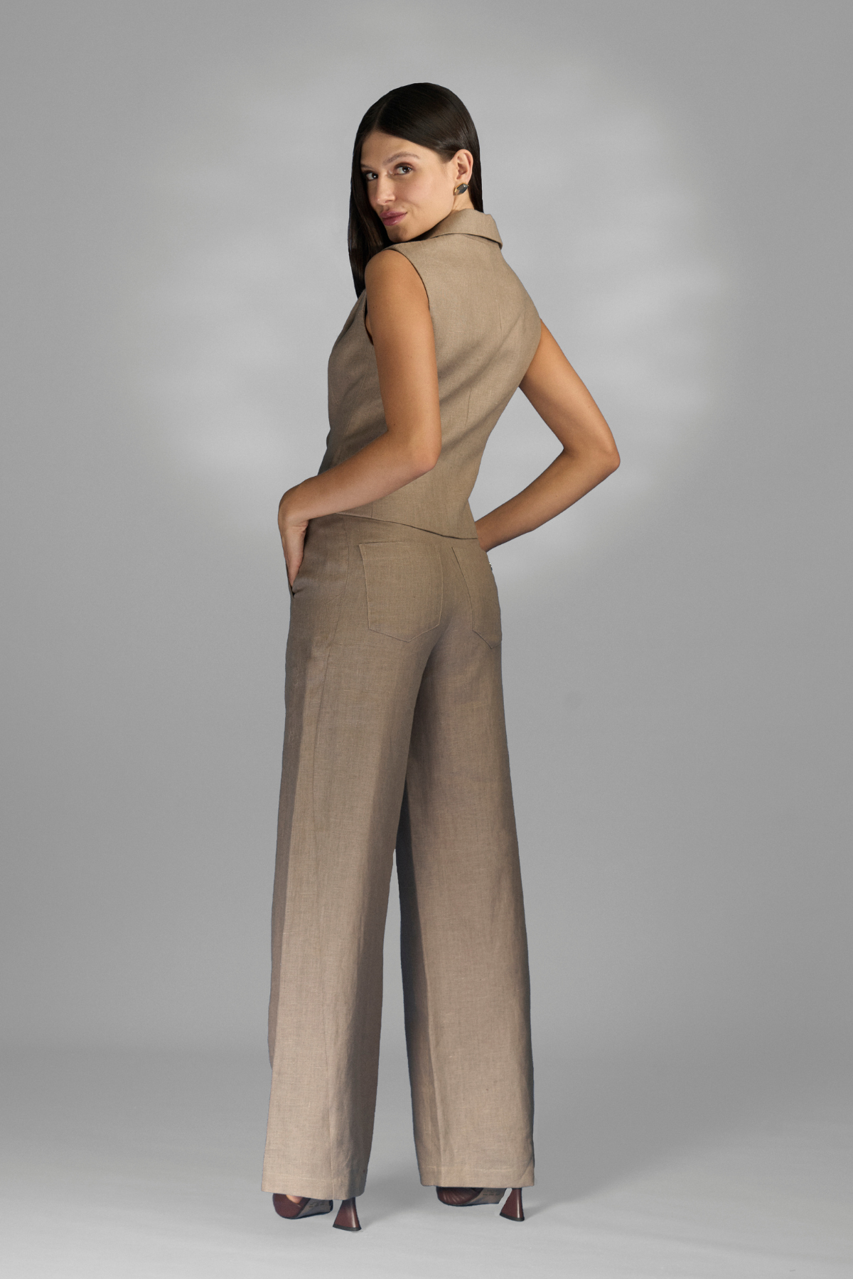 Calça Linho Costura Deslocada