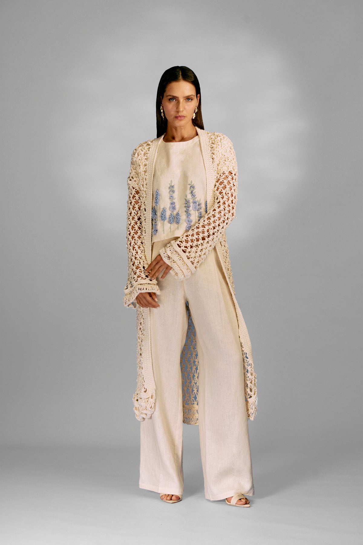 Kimono Crochê Bordado Pérolas