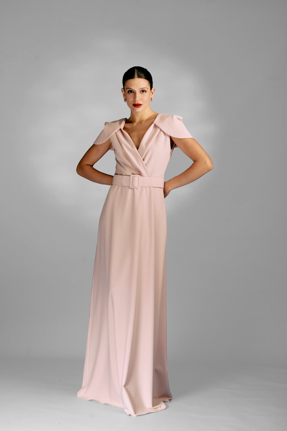 Vestido Trespassado de Crepe com Decote V