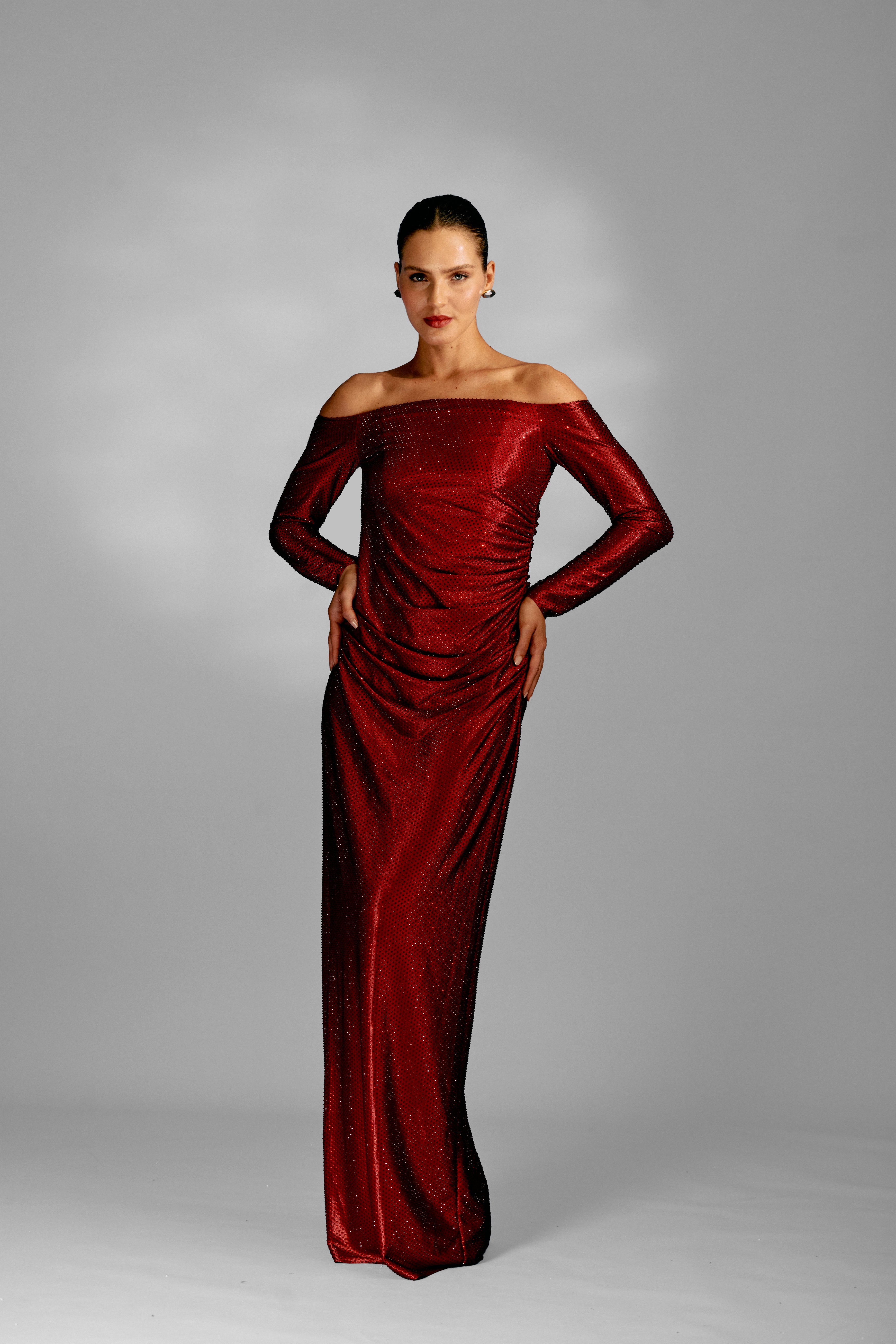 Vestido Cristais Longo Ombro A Ombro