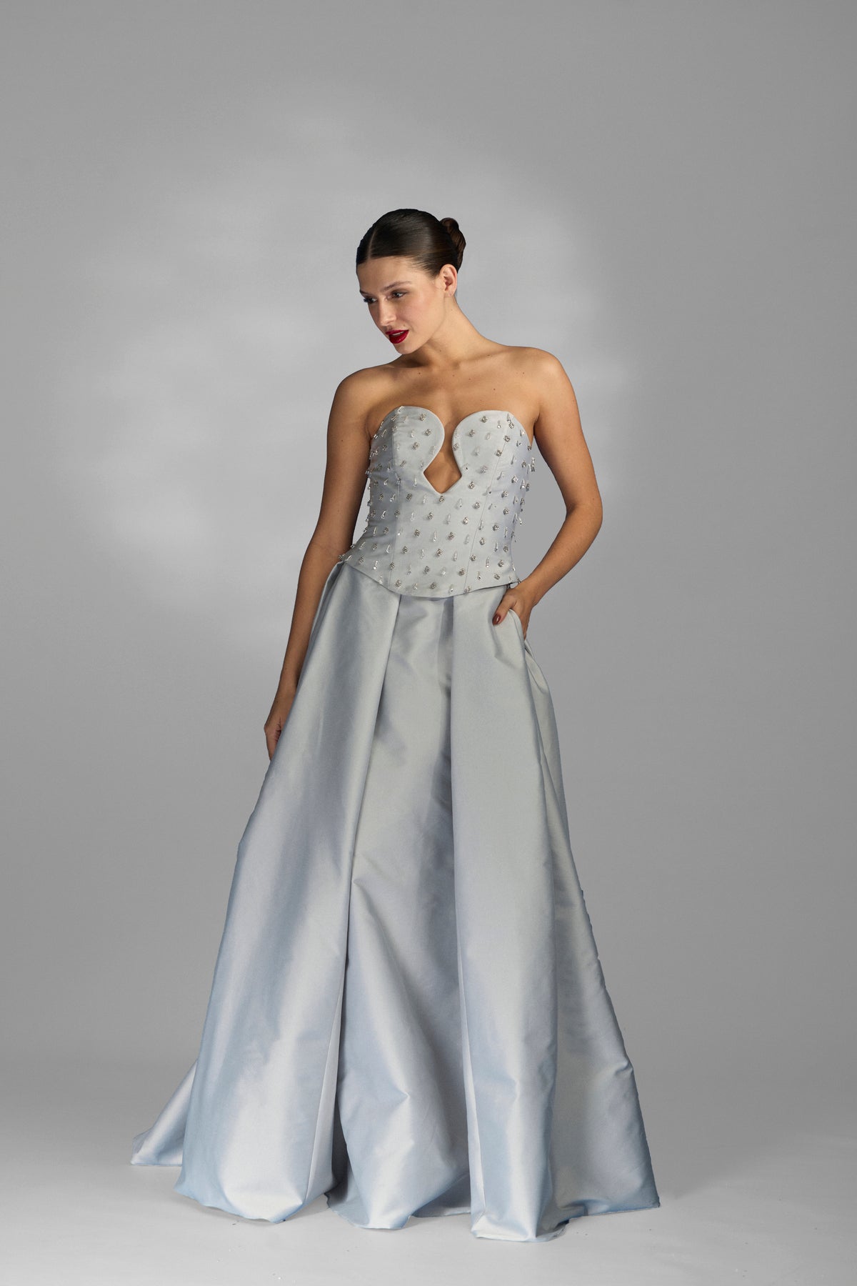 Conjunto Zibeline Corset Bordado E Saia Ampla