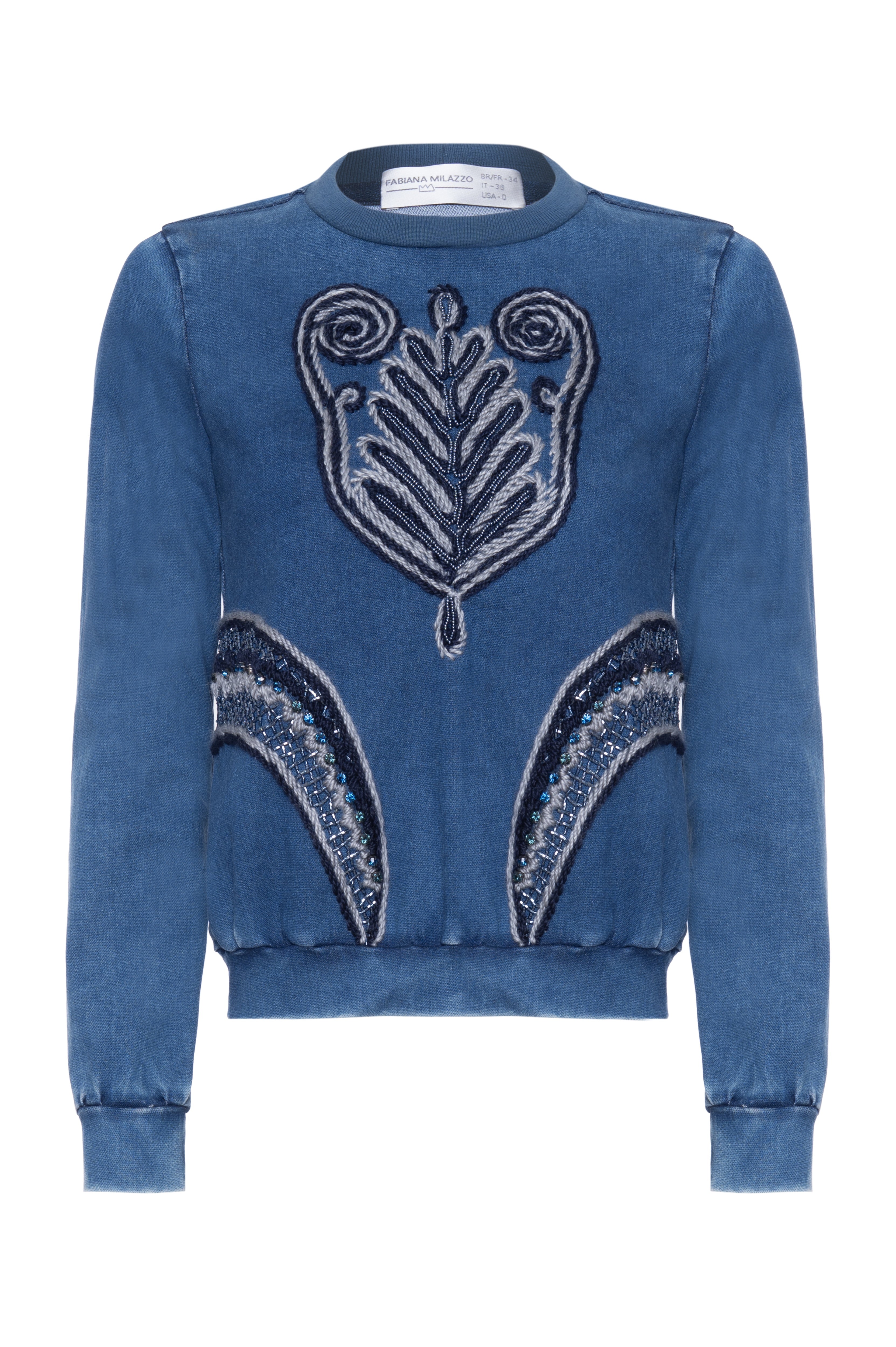 Moletom Denim Bordado Mangas Longas